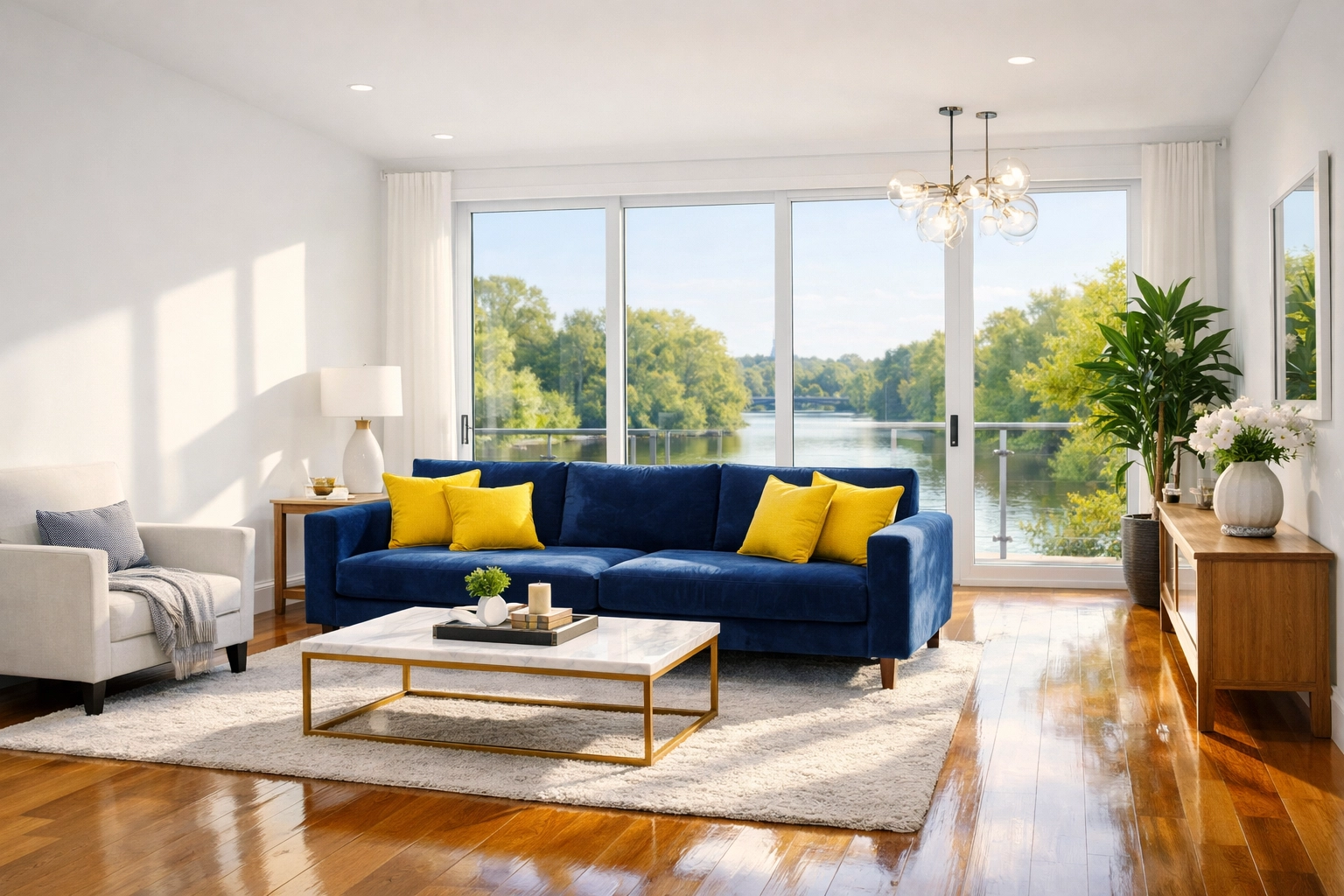 Pristine living room in Medford MA following professional house cleaning Medford MA services.