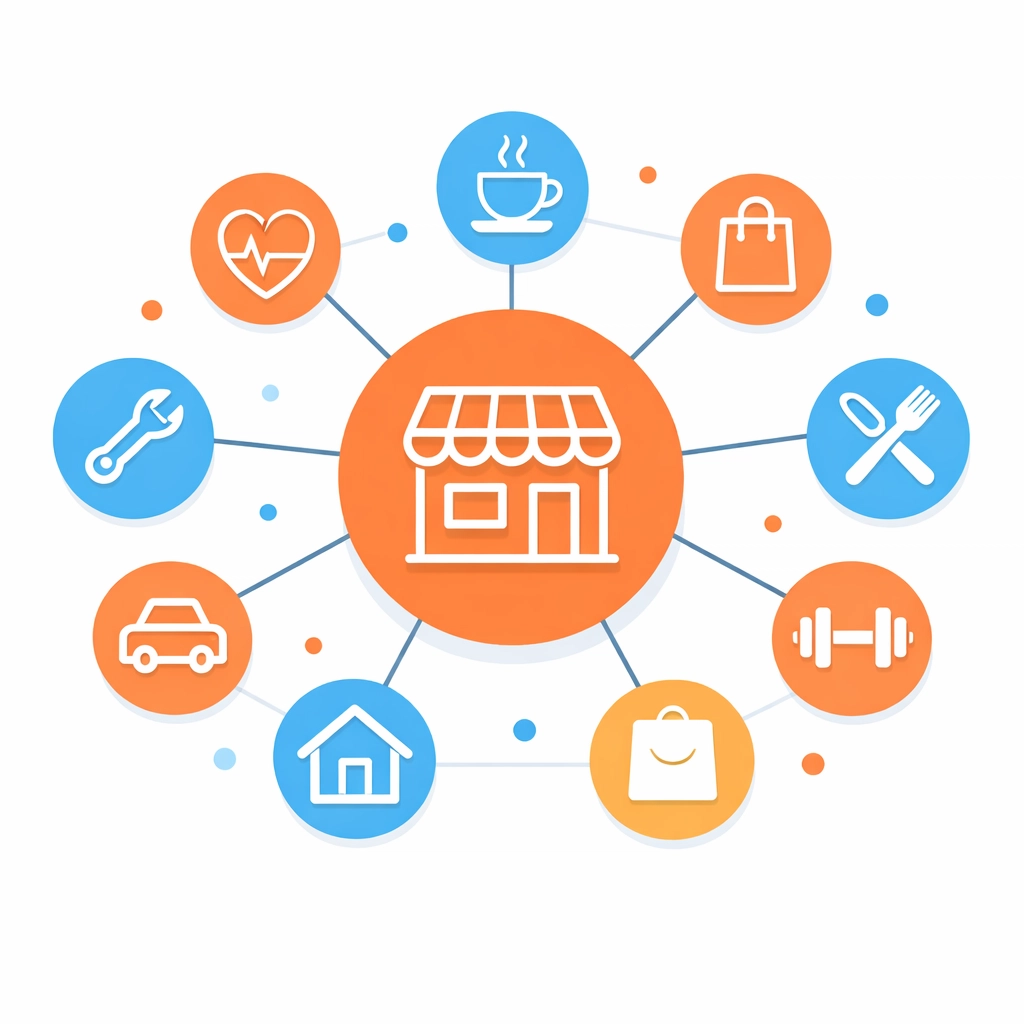 Graphic showing a network of local Adelaide business citations and service categories.