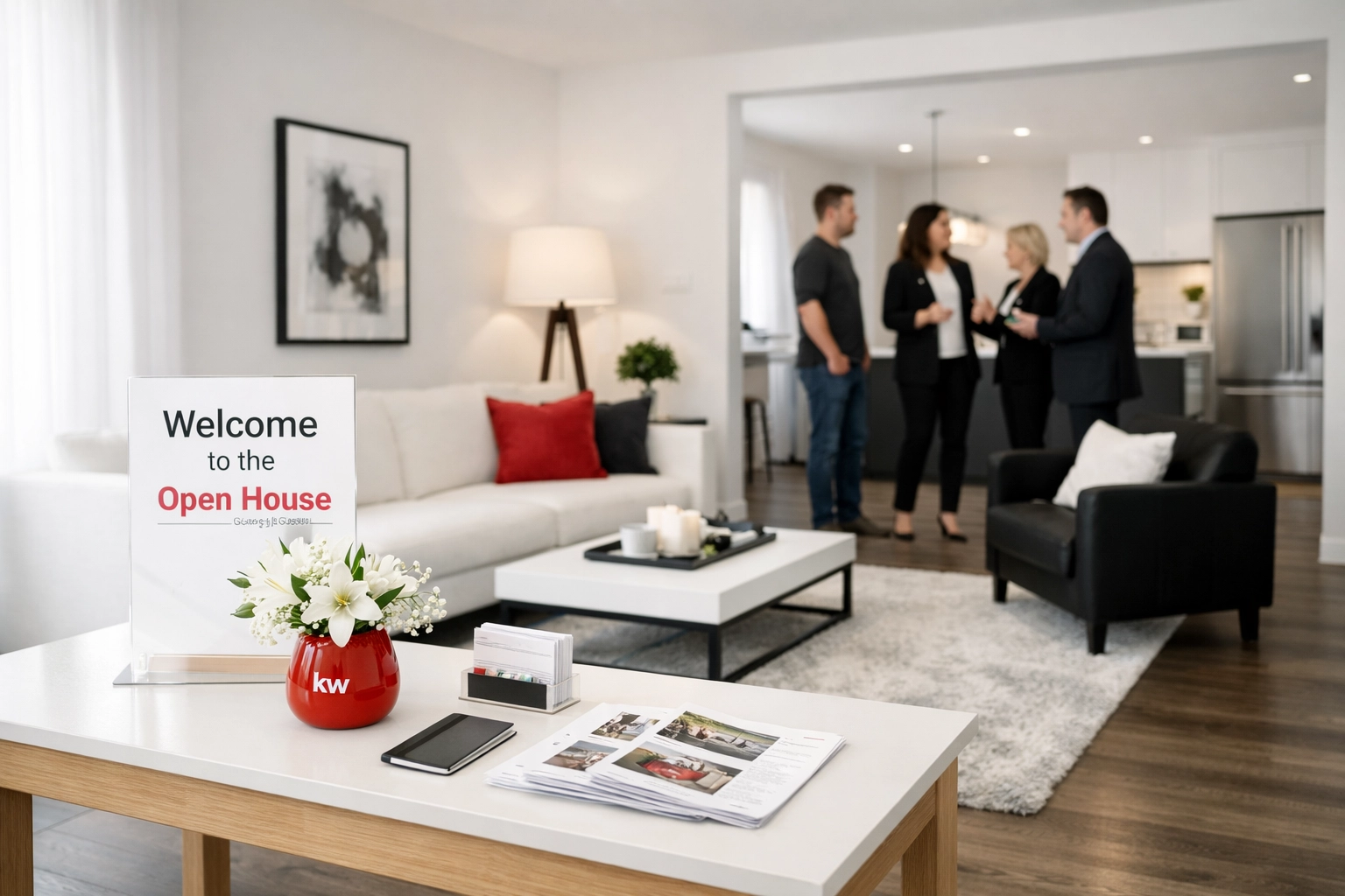 Open plan living room setup for a Glasgow open house, welcoming buyers and highlighting estate agent expertise.