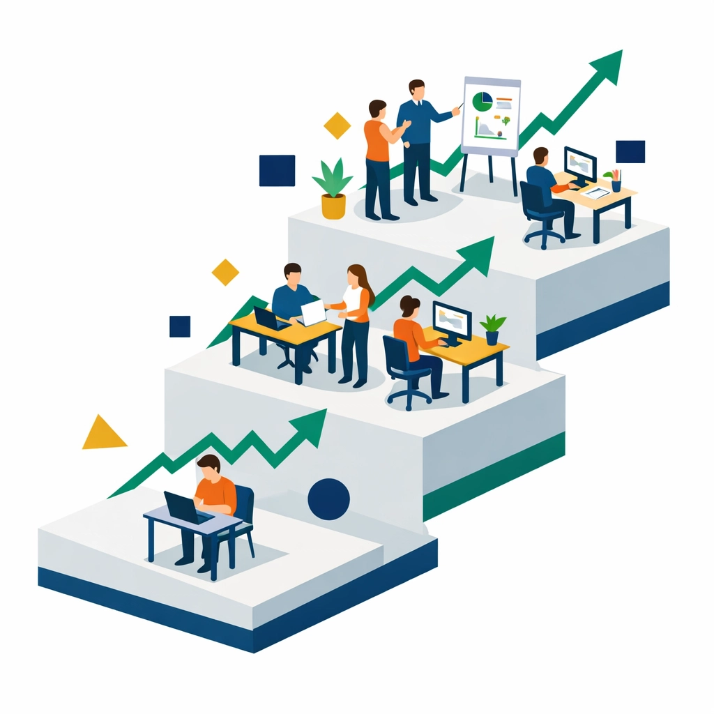 Small business growth stages showing scalable virtual accounting from solo to team