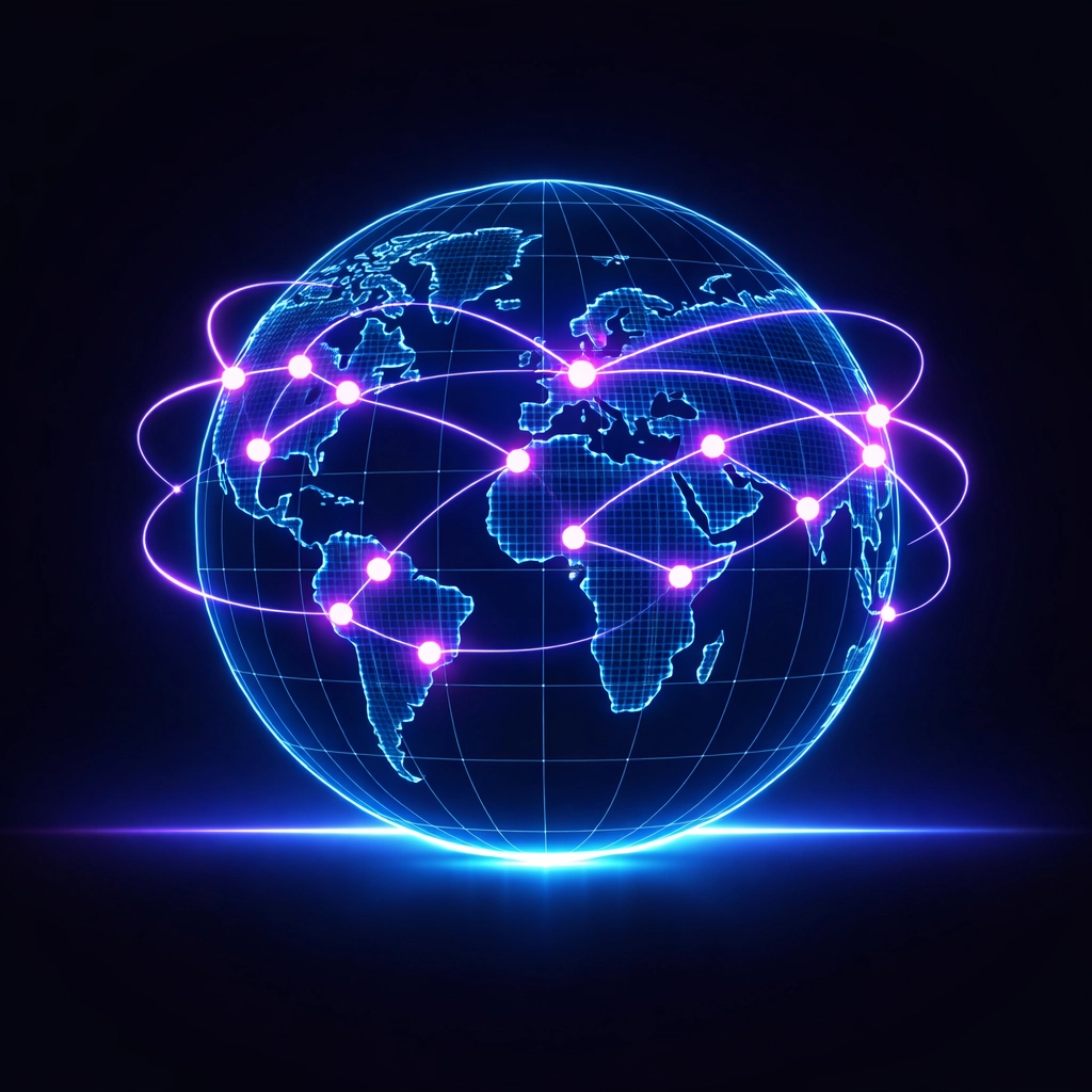 Global content delivery network with AI-managed servers reducing website latency for international visitors.