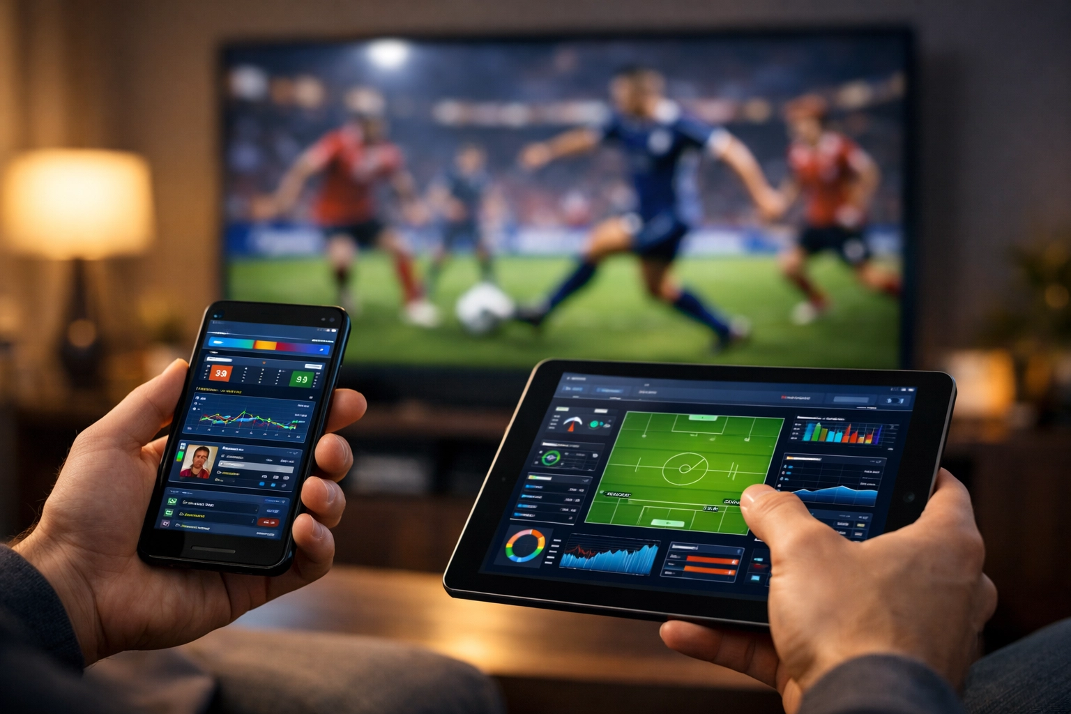 Coordinated multi-screen sports advertising activation on a smartphone, tablet, and high-definition television.