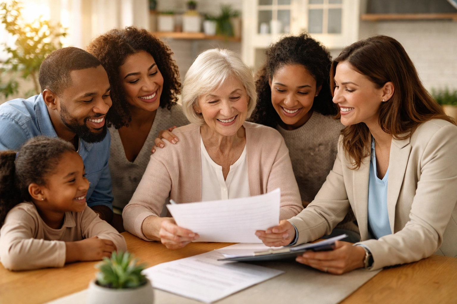 Family meeting with senior transition specialist to discuss aging in place options