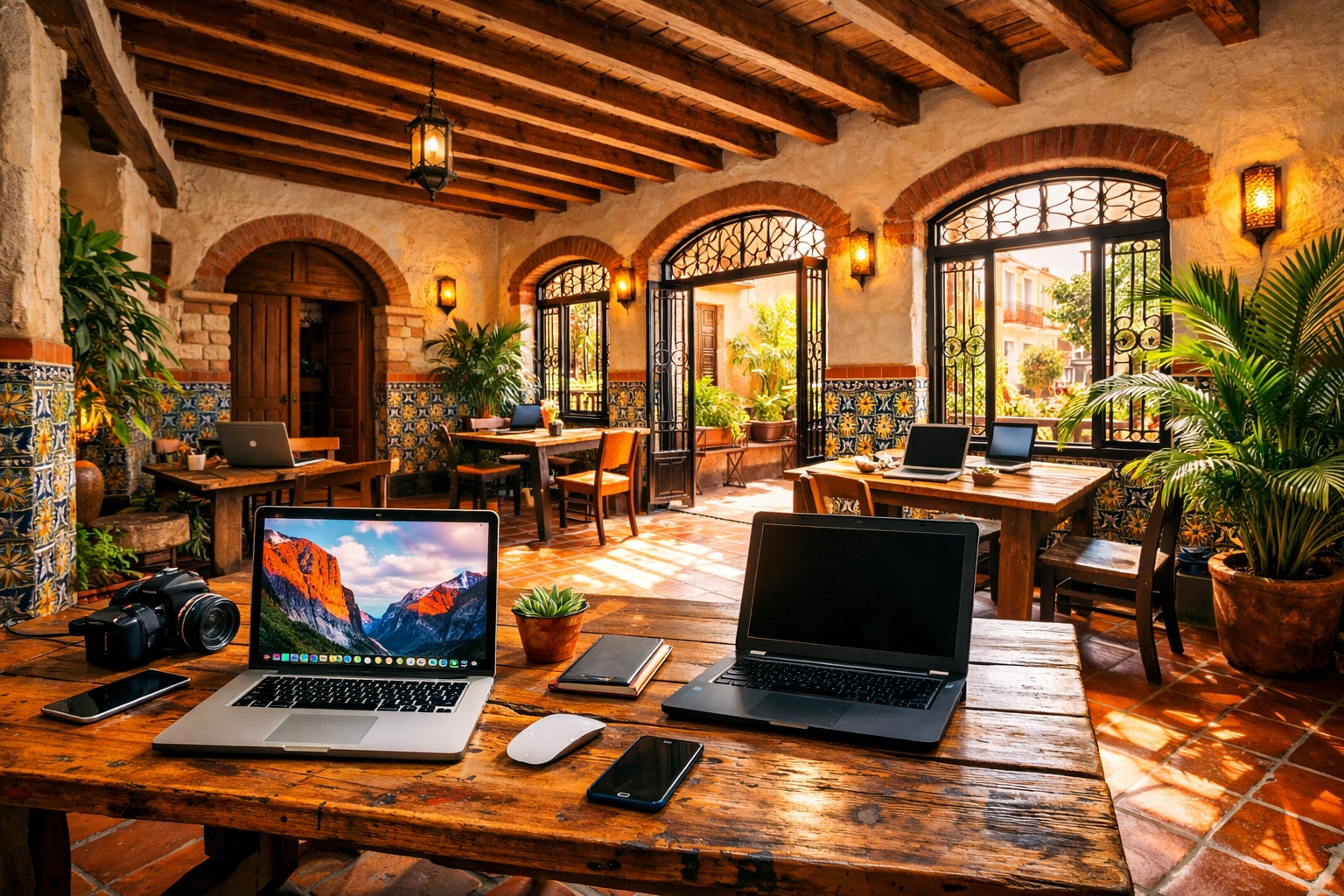 Colonial workspace in Old Town Puerto Vallarta blending historic architecture with modern tech