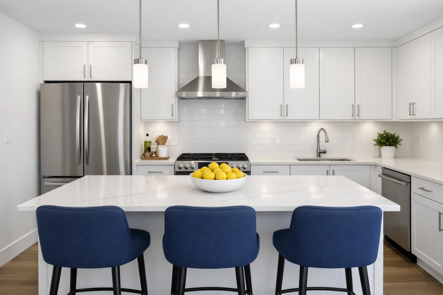 Spotless modern kitchen in a Bedford apartment illustrating professional bi-weekly house cleaning.