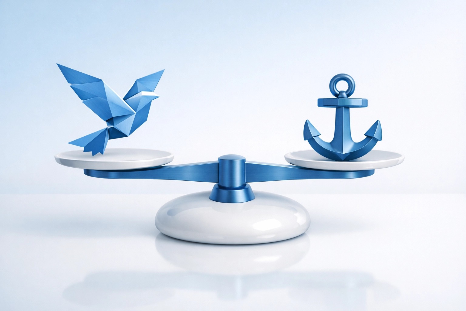 A balance scale weighing a bird and an anchor to compare IRA growth flexibility and annuity income security.