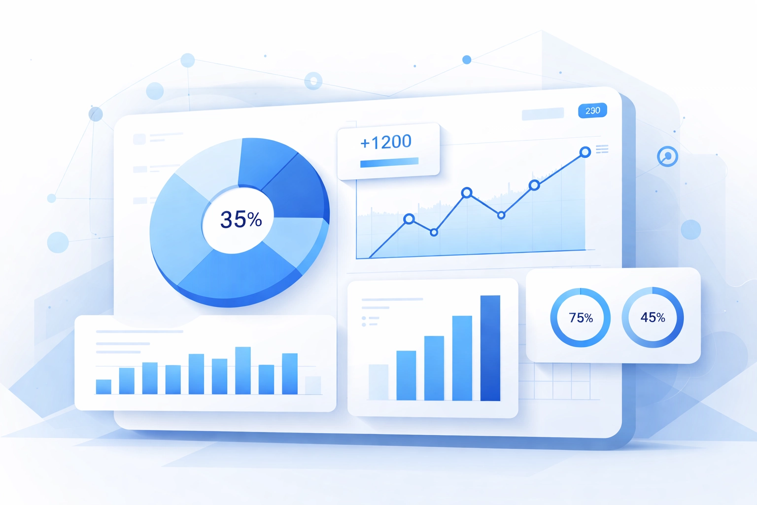 Modern dashboard illustration showing analytics charts and SEO measurement tools overview