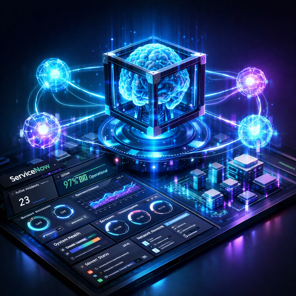 Agentic AI neural network orchestrating autonomous ServiceNow ITOM incident management and remediation