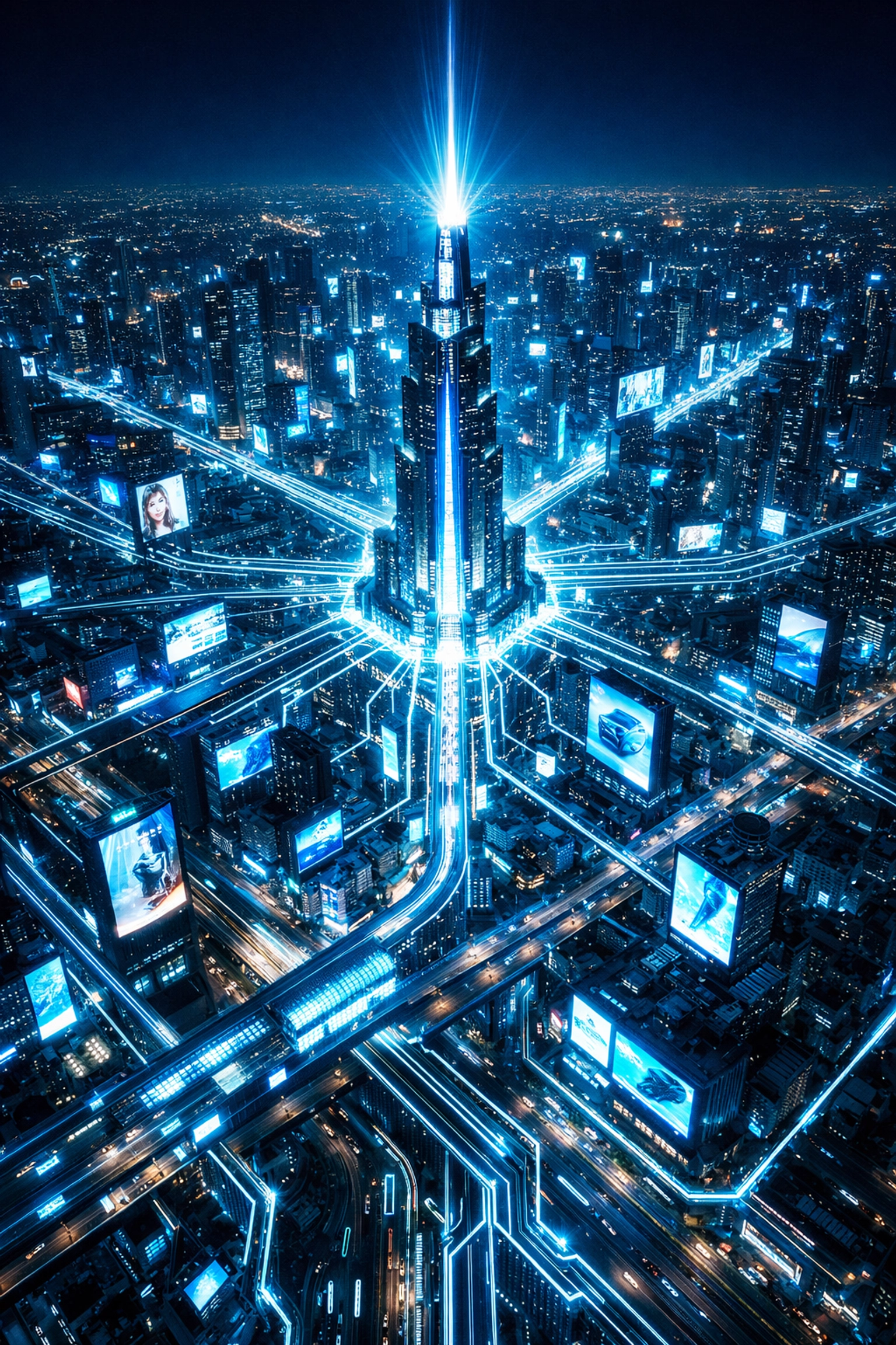 A connected smart city network showing a hyper-local outdoor advertising ecosystem for OOH ROI.