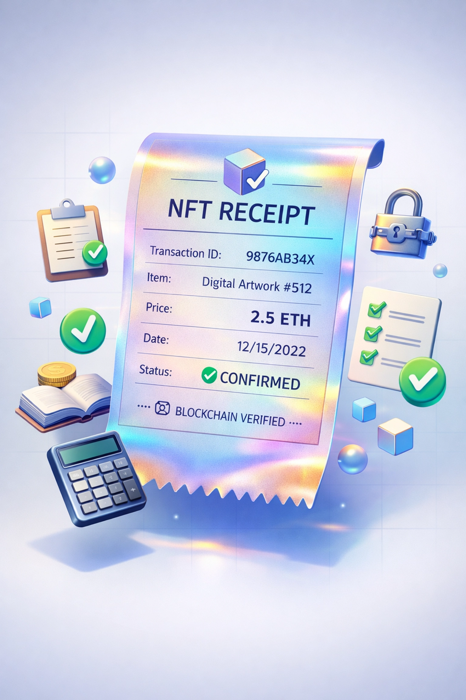NFT receipt with blockchain verification for crypto payment accounting and transaction records