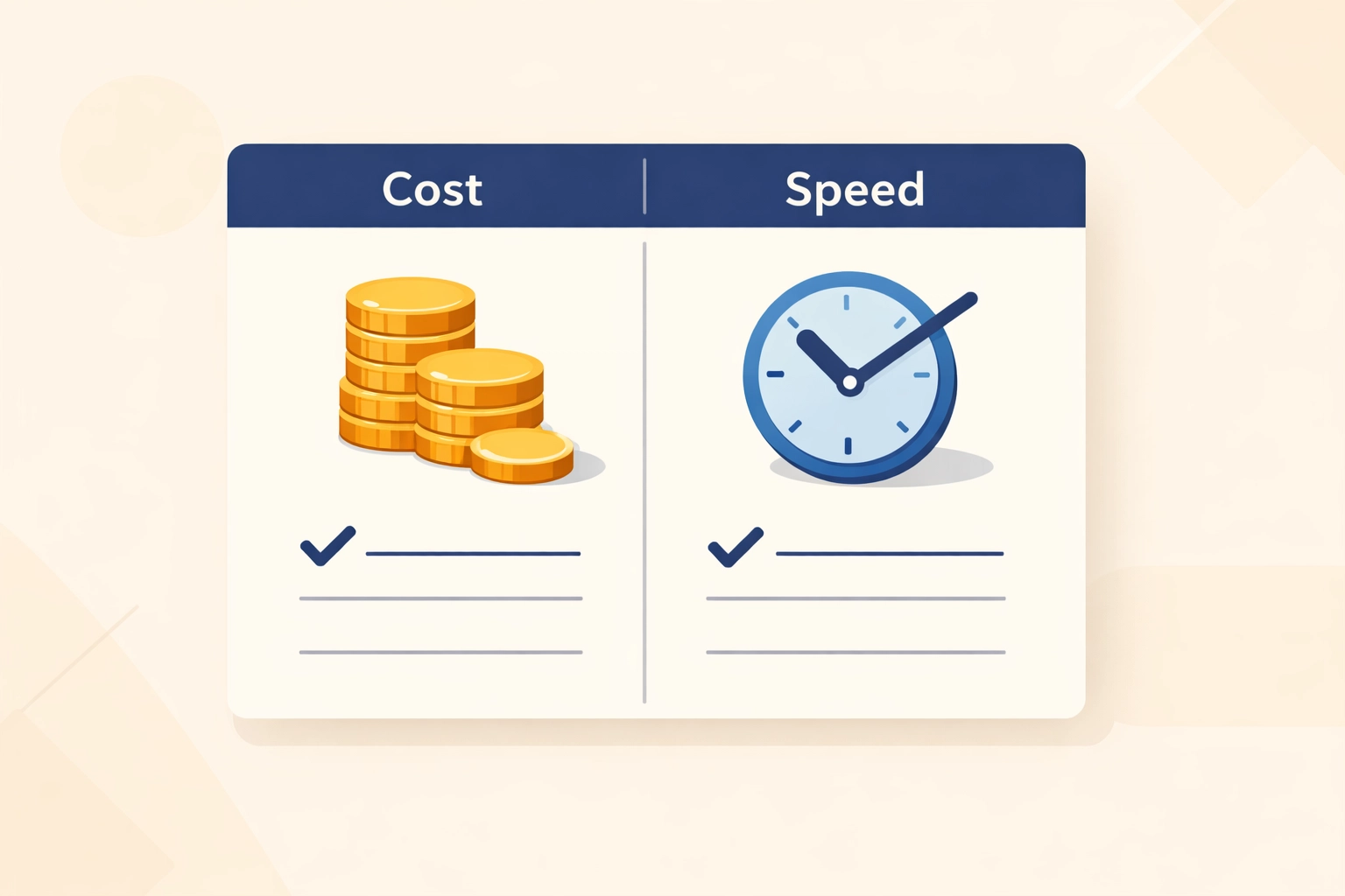 Cost and time comparison chart for same day versus overnight shipping options