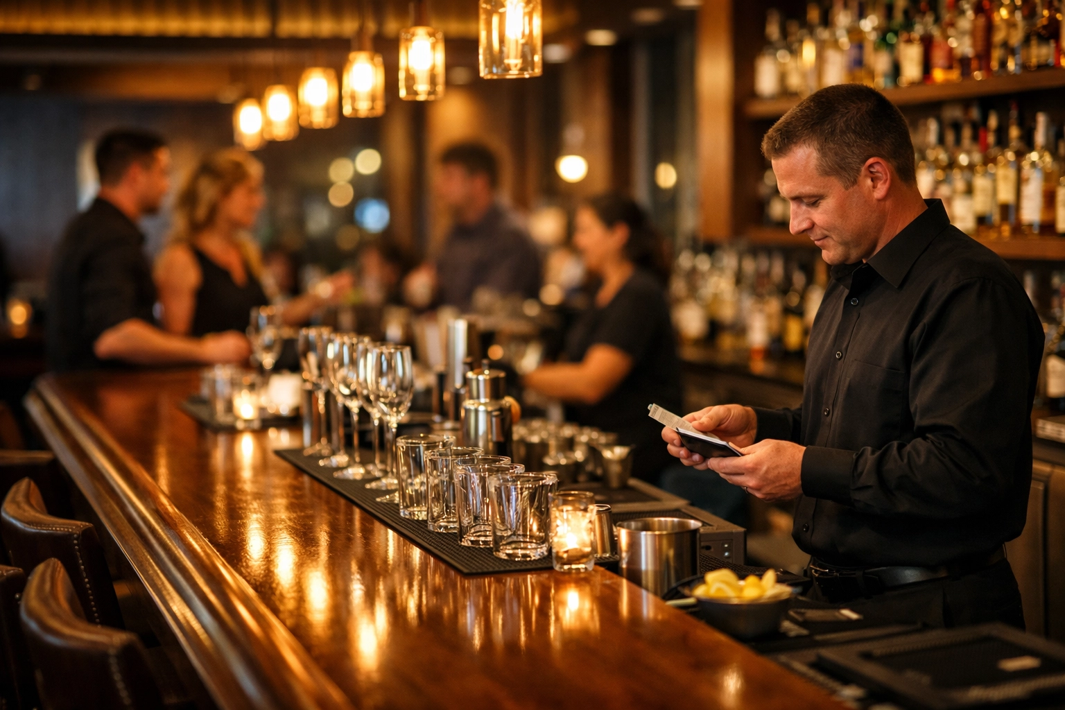 Washington restaurant bartender checking customer ID for liquor liability compliance