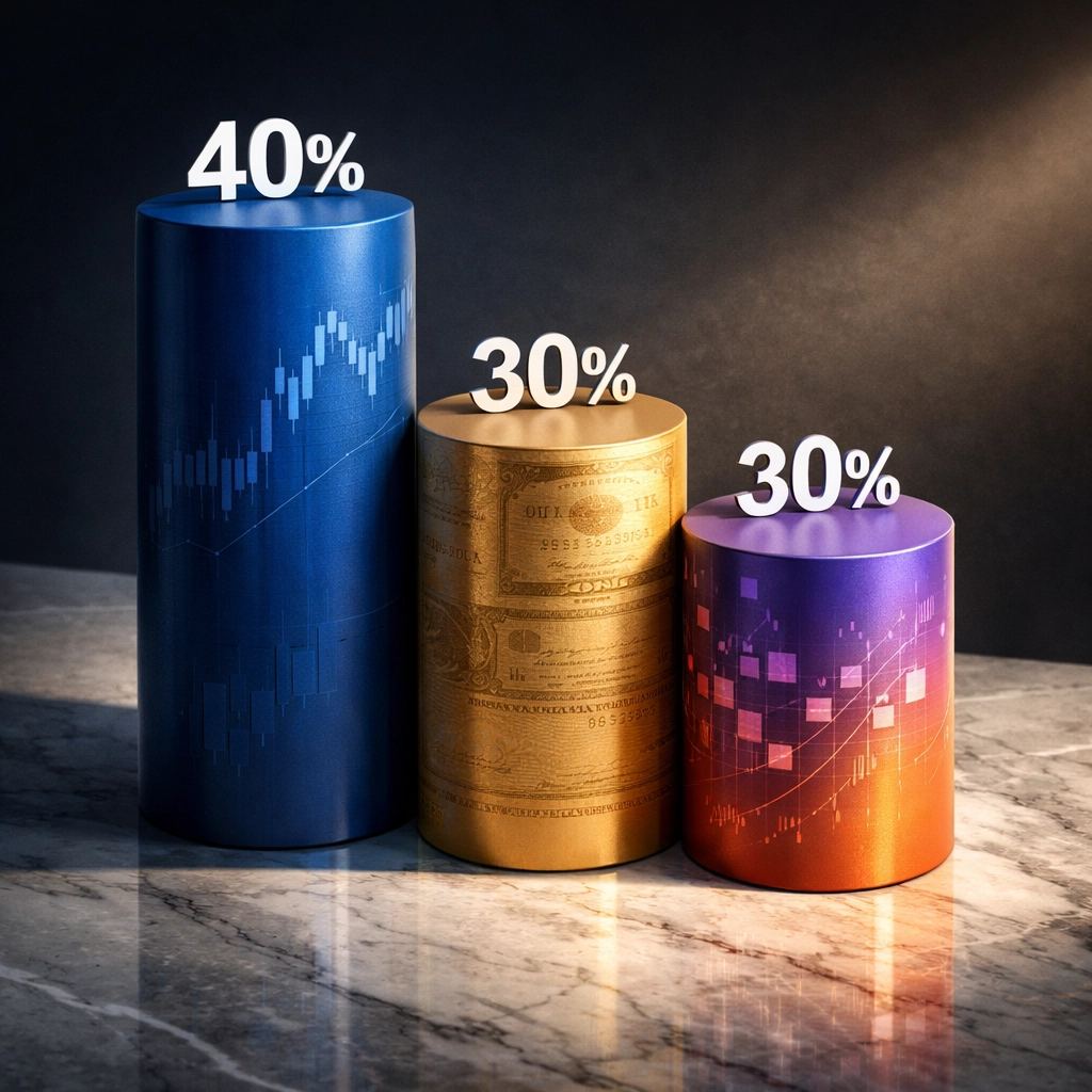 40/30/30 portfolio allocation model showing equities, fixed income, and alternatives distribution
