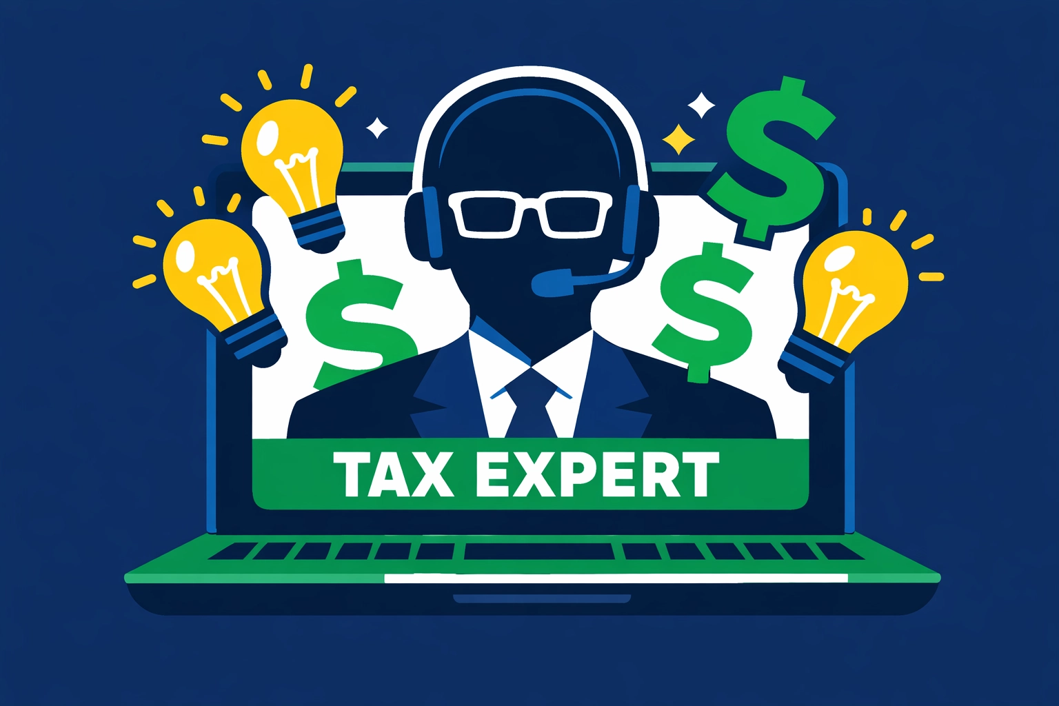 Virtual tax expert on a laptop providing smart financial insights to maximize tax refunds.