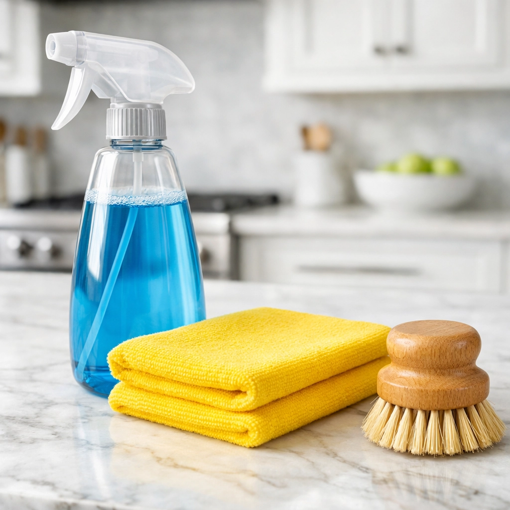 Eco-friendly products and microfiber cloths used for Weekly House Cleaning Stow MA services.