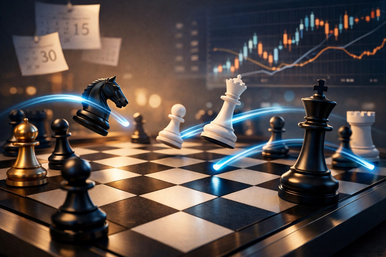 Strategic chess moves representing active portfolio management and tactical investment decisions
