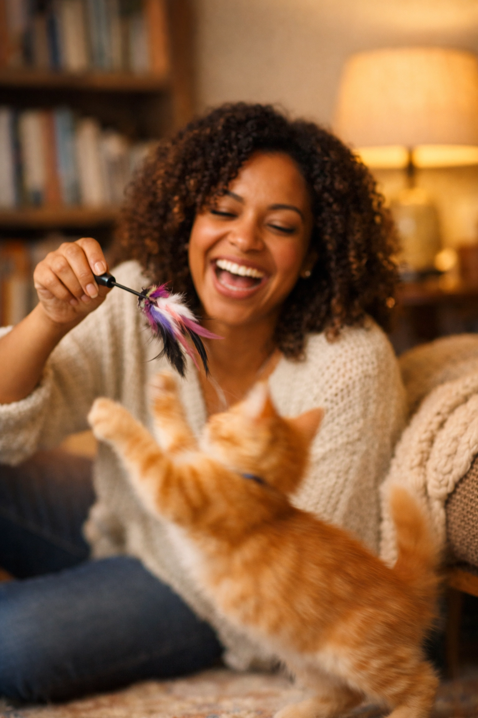 Interactive cat sitting in San Francisco featuring enrichment play with an energetic kitten.