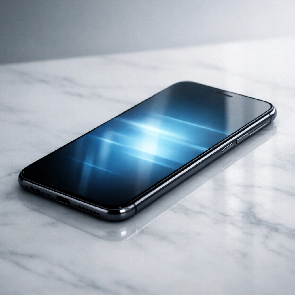 Smartphone on marble surface representing digital caution and social media evidence in a divorce case.