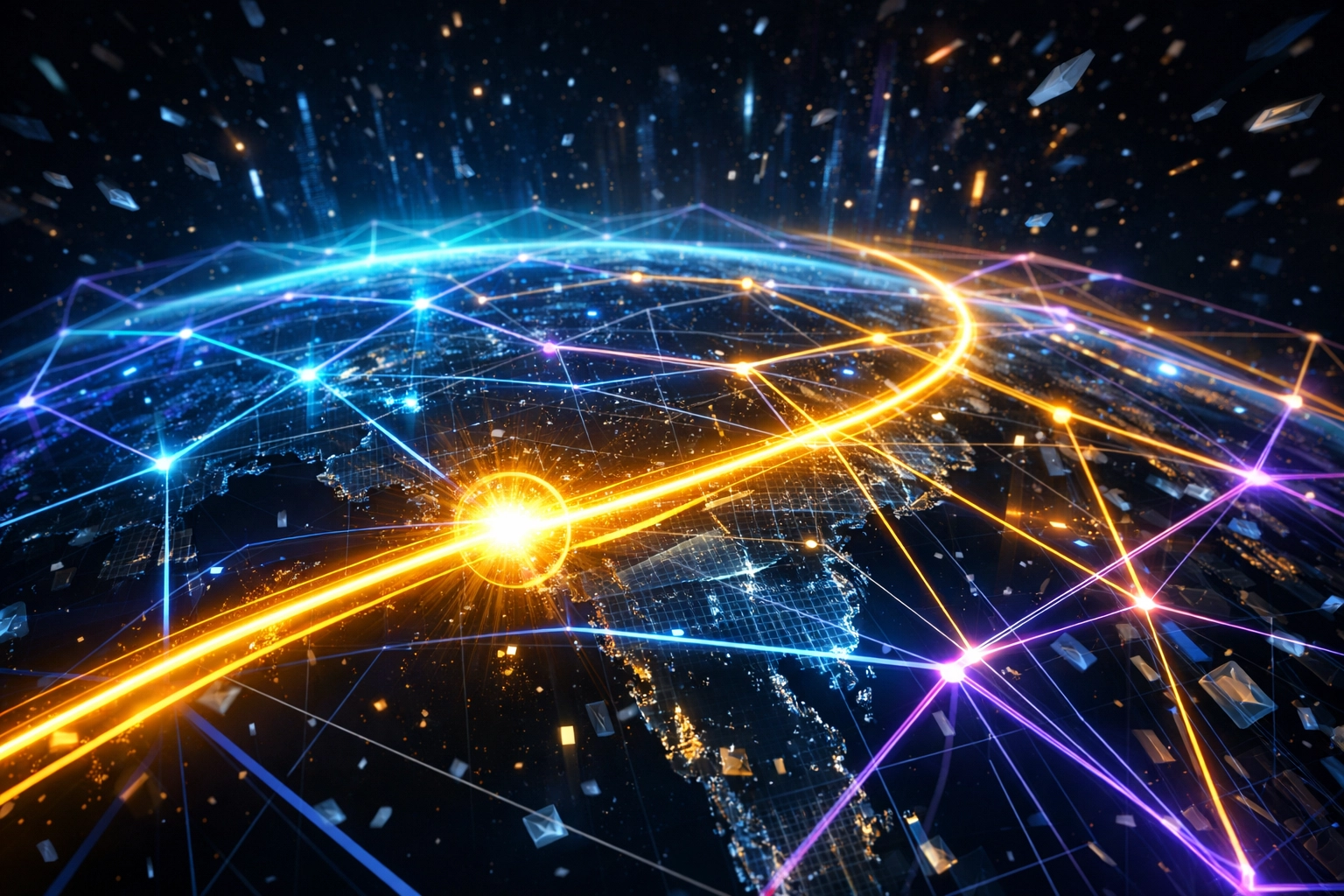 AI-powered payment routing optimizing blockchain transactions for lower fees and faster speeds.