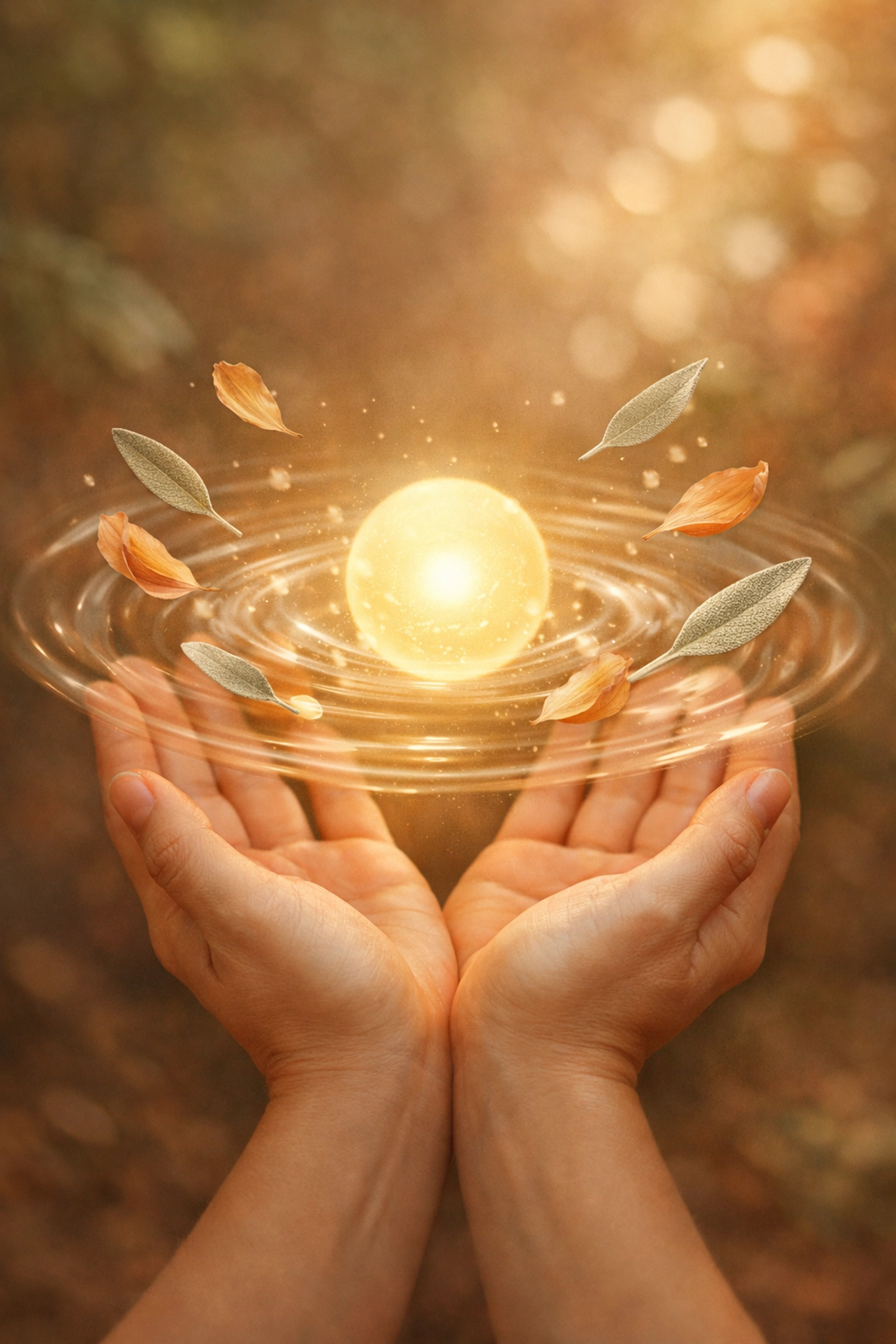 Hands holding a glowing orb of light to represent shifting energy frequency and spiritual healing.
