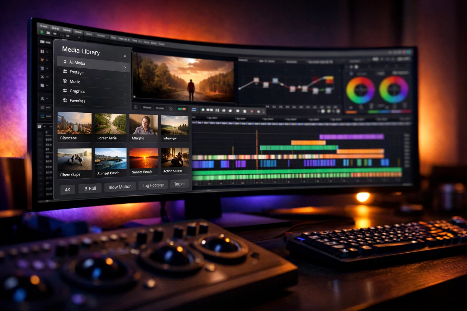 Video editing software integrated with media asset management tools for efficient post-production.