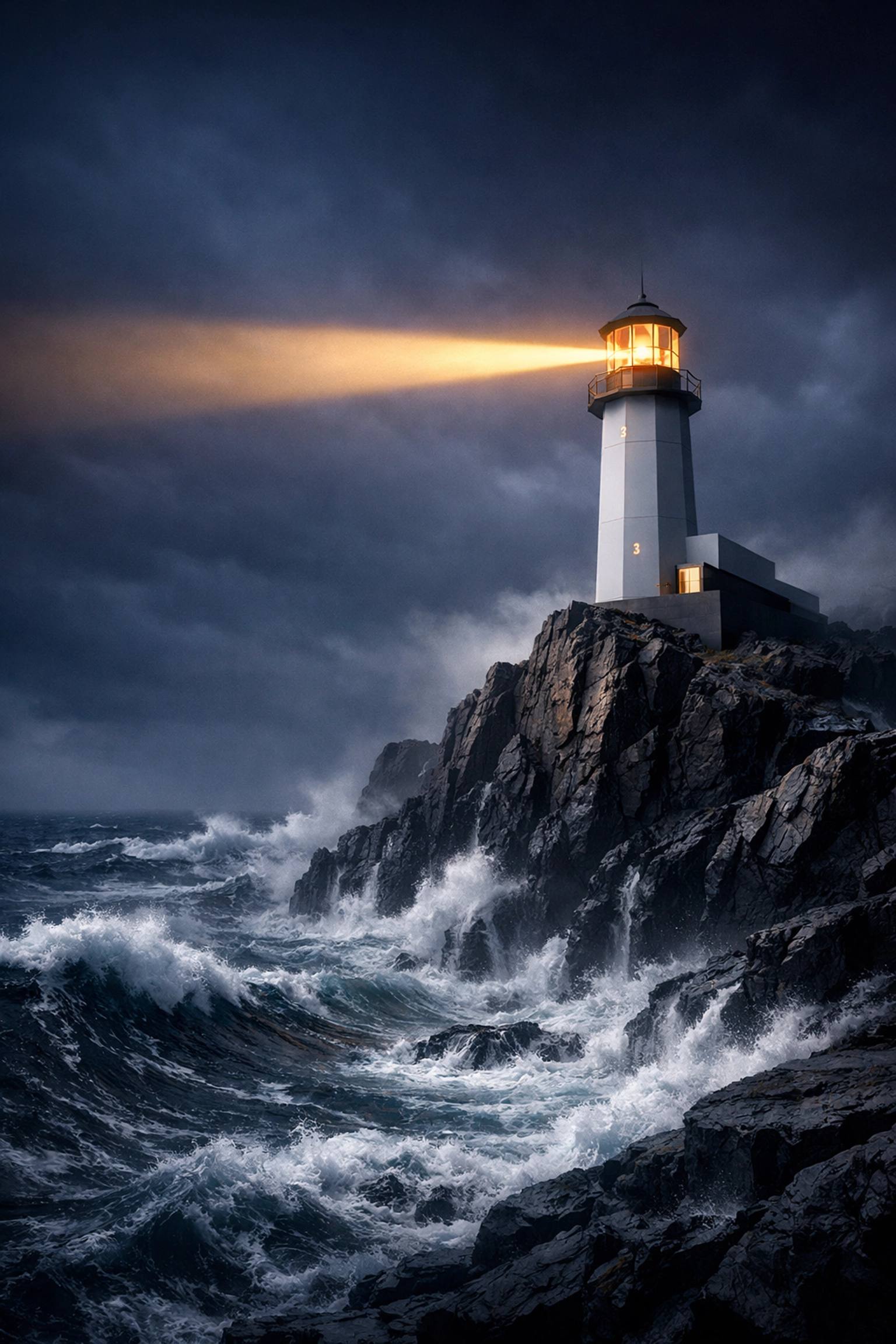 A steady lighthouse beam in a storm representing a stable TSP investment strategy during market volatility.