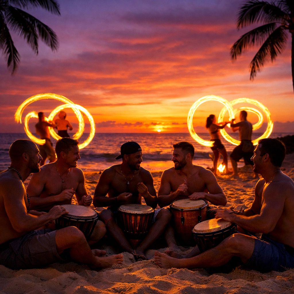 Sunday sunset drum circle at Little Beach Maui - LGBTQ+ inclusive community celebration