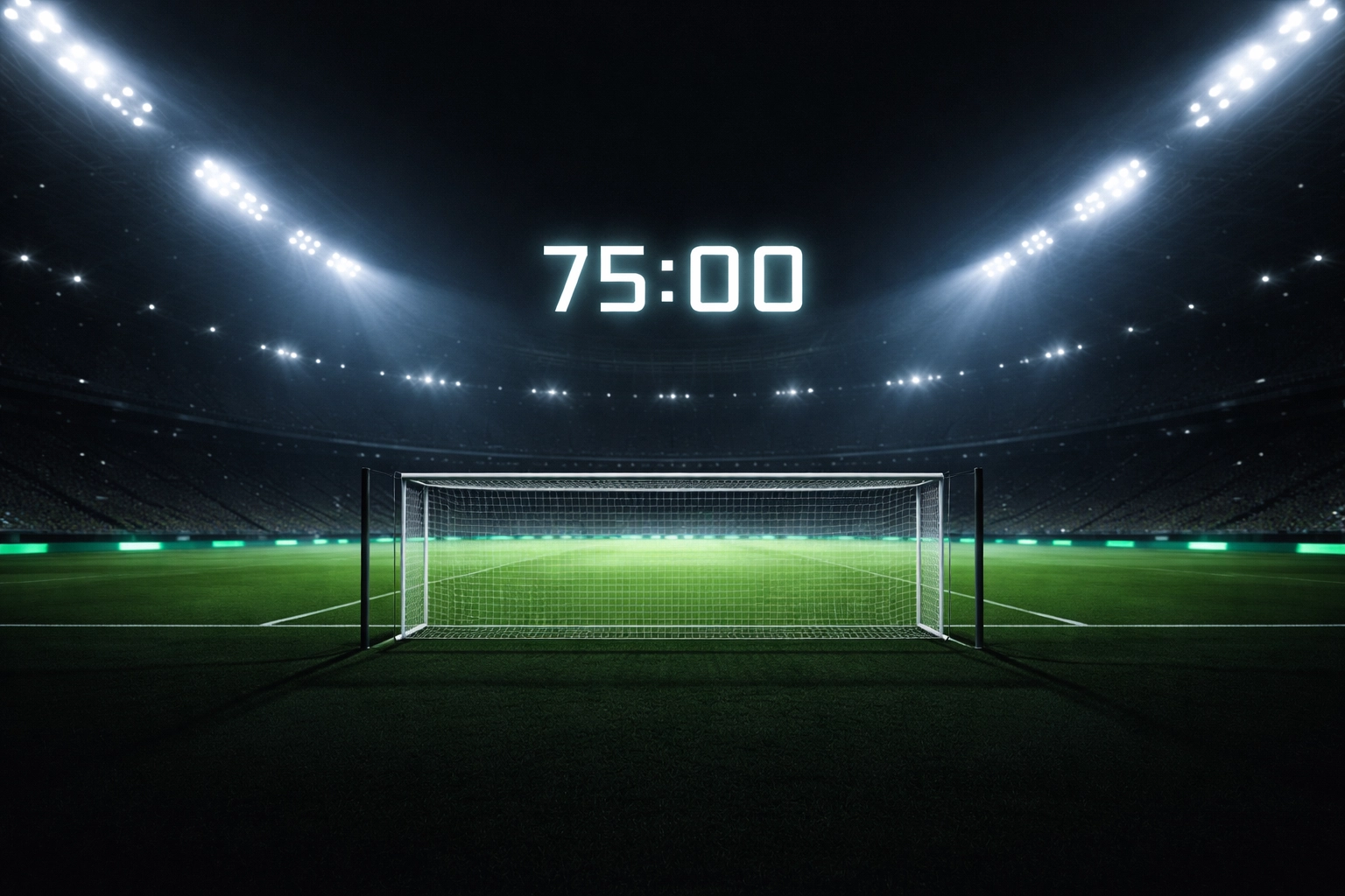 Football stadium at night highlighting the last 15 minutes for in-play betting strategies and late goals