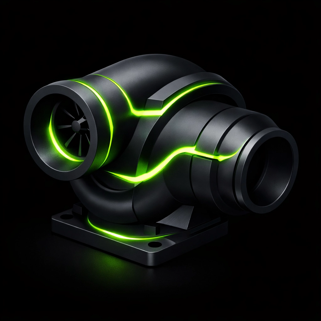 Glowing neon green engine component representing high-performance auto repair and technical efficiency.