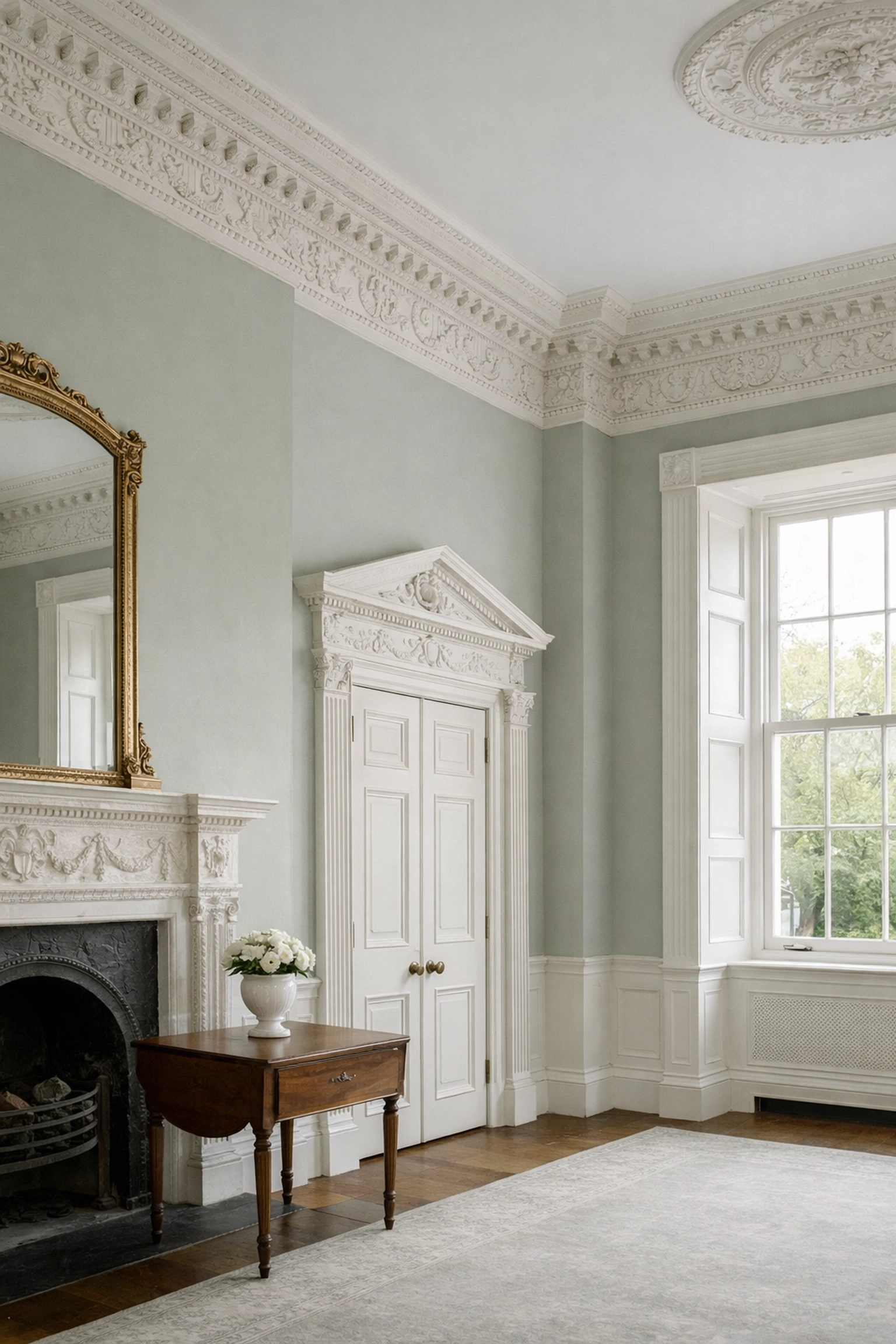 Restored Regency interior with original plasterwork and period features