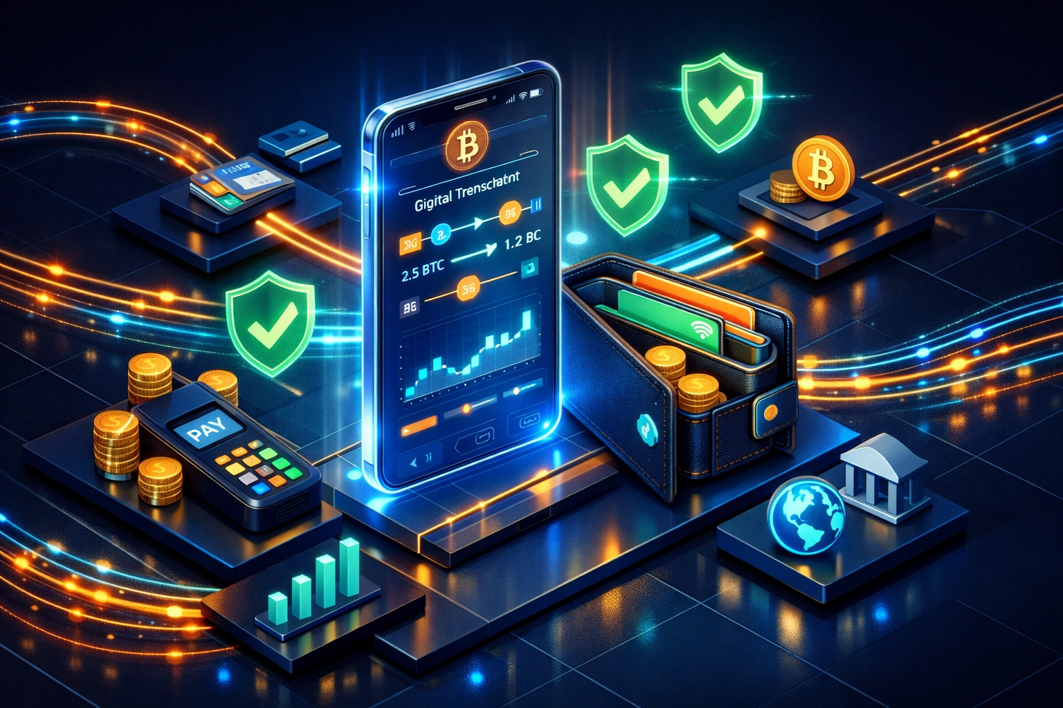 Crypto merchant payment processing workspace showing compliance and digital transaction flows