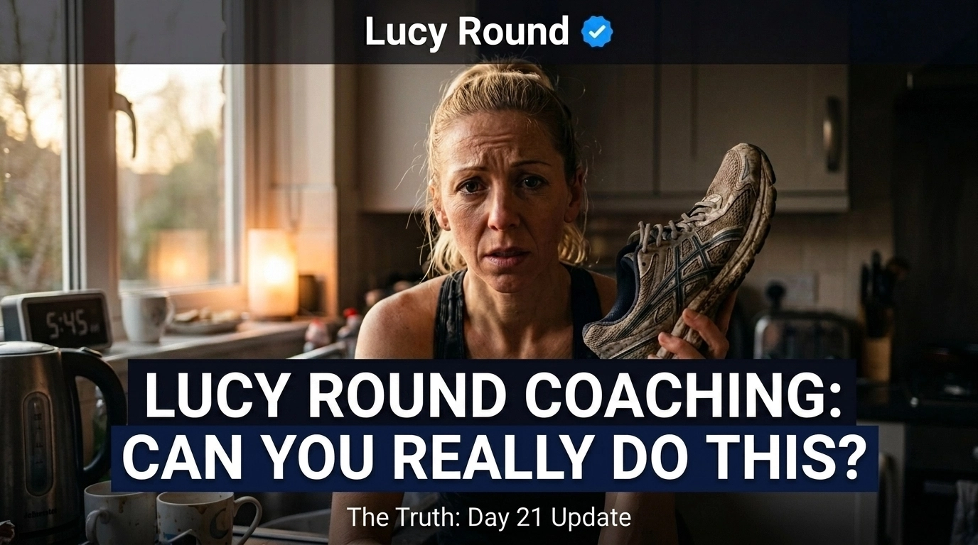 Frustrated woman in kitchen with running shoe