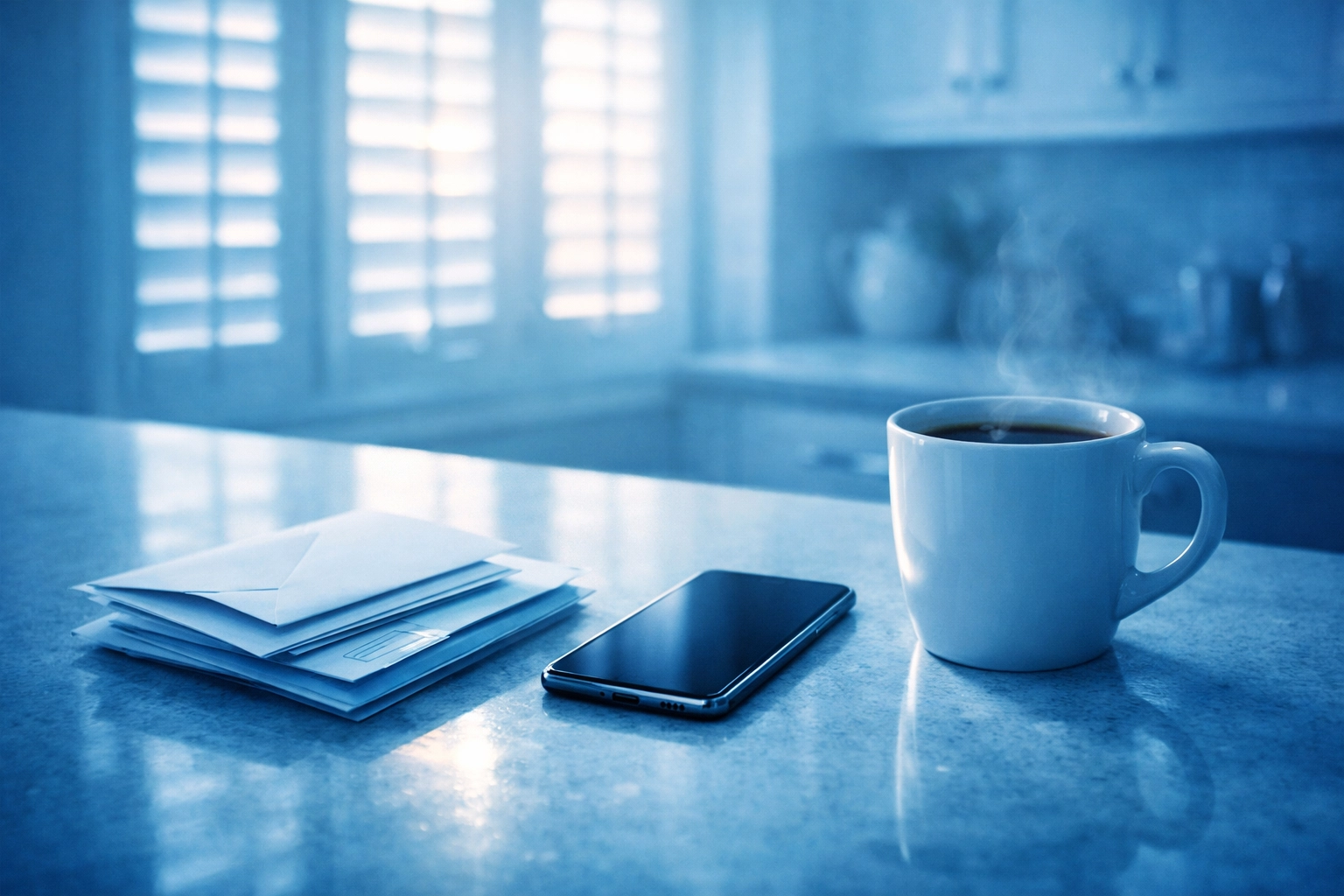 Unopened lender mail on a Florida kitchen counter representing pre-foreclosure communication