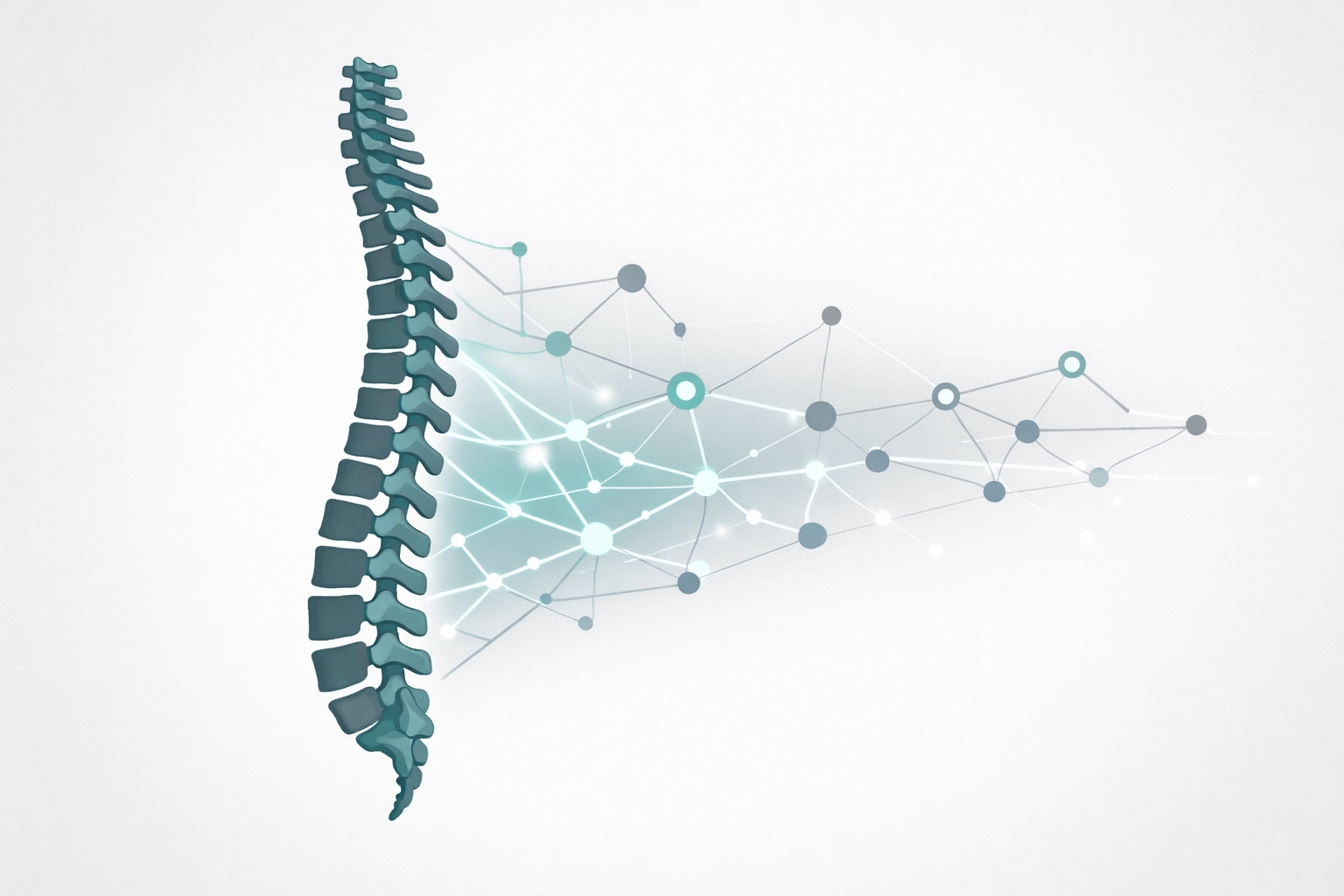 A stylized spine illustration merging into a digital network, representing chiropractic digital marketing strategy.