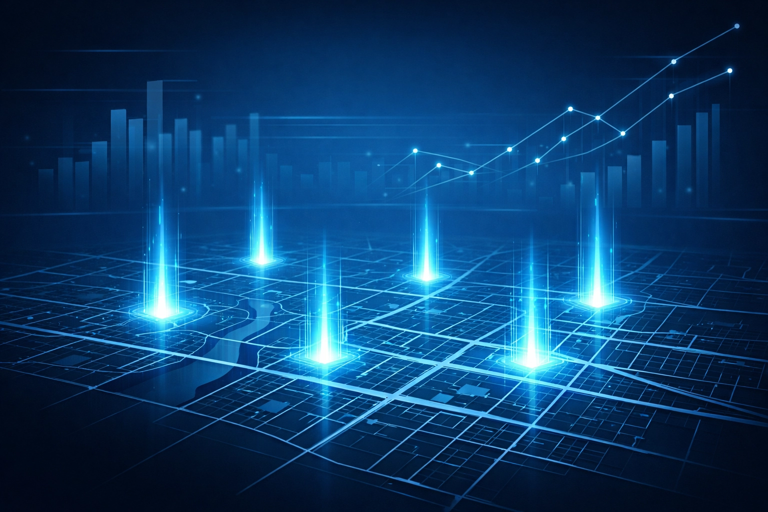 Digital map showing multi-location clinic expansion through automated local search results and data insights.