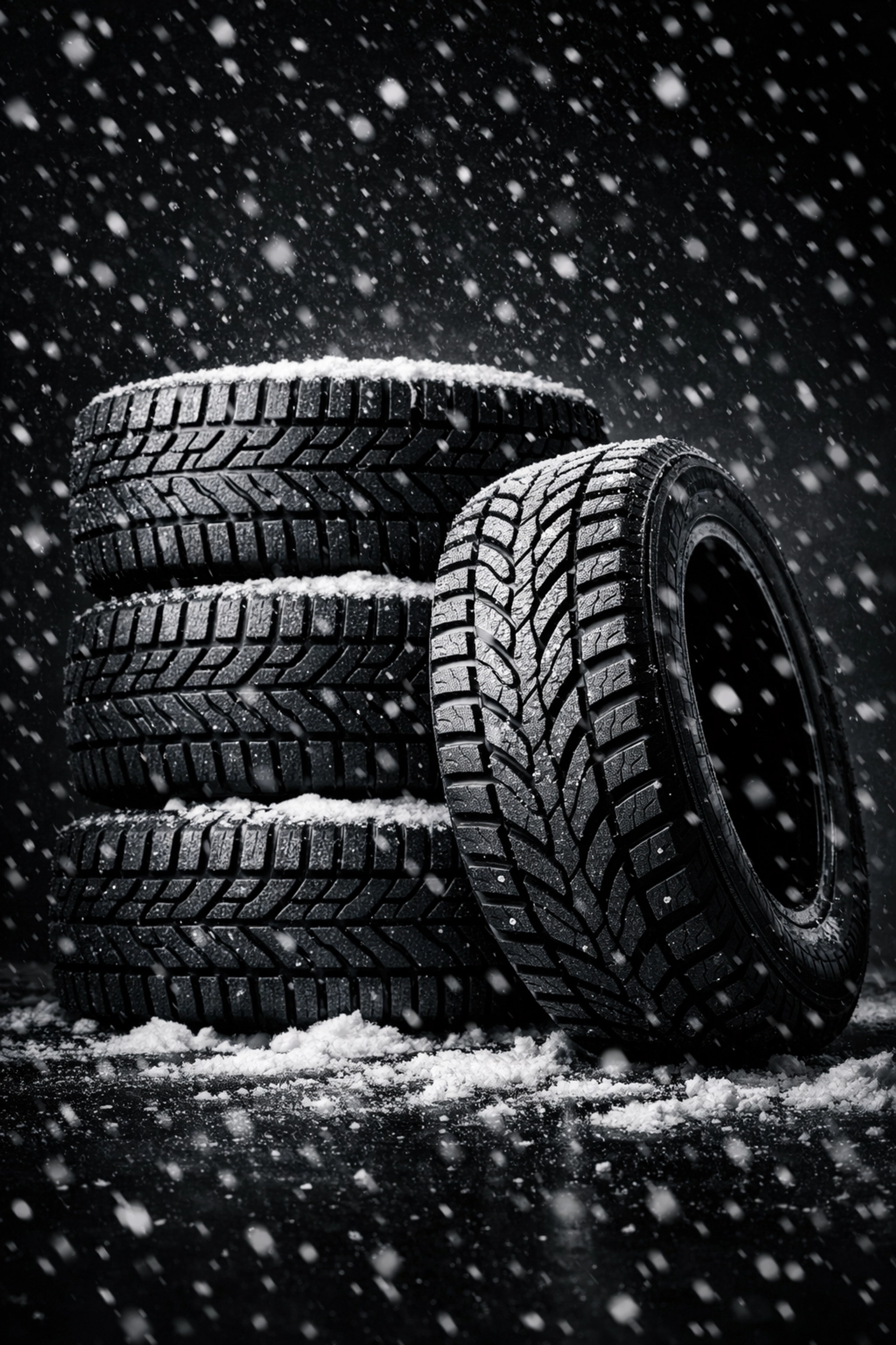 Winter tires with snow for seasonal tire shop marketing campaigns
