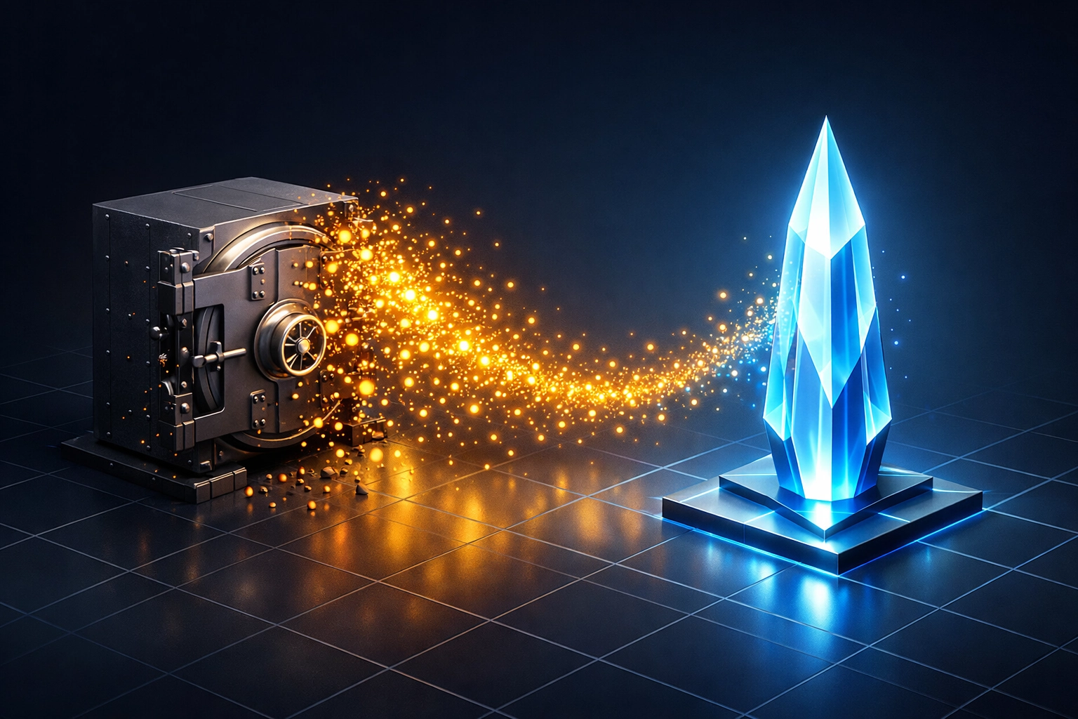 Digital visualization showing the transition from legacy bank systems to efficient Layer 1 infrastructure.