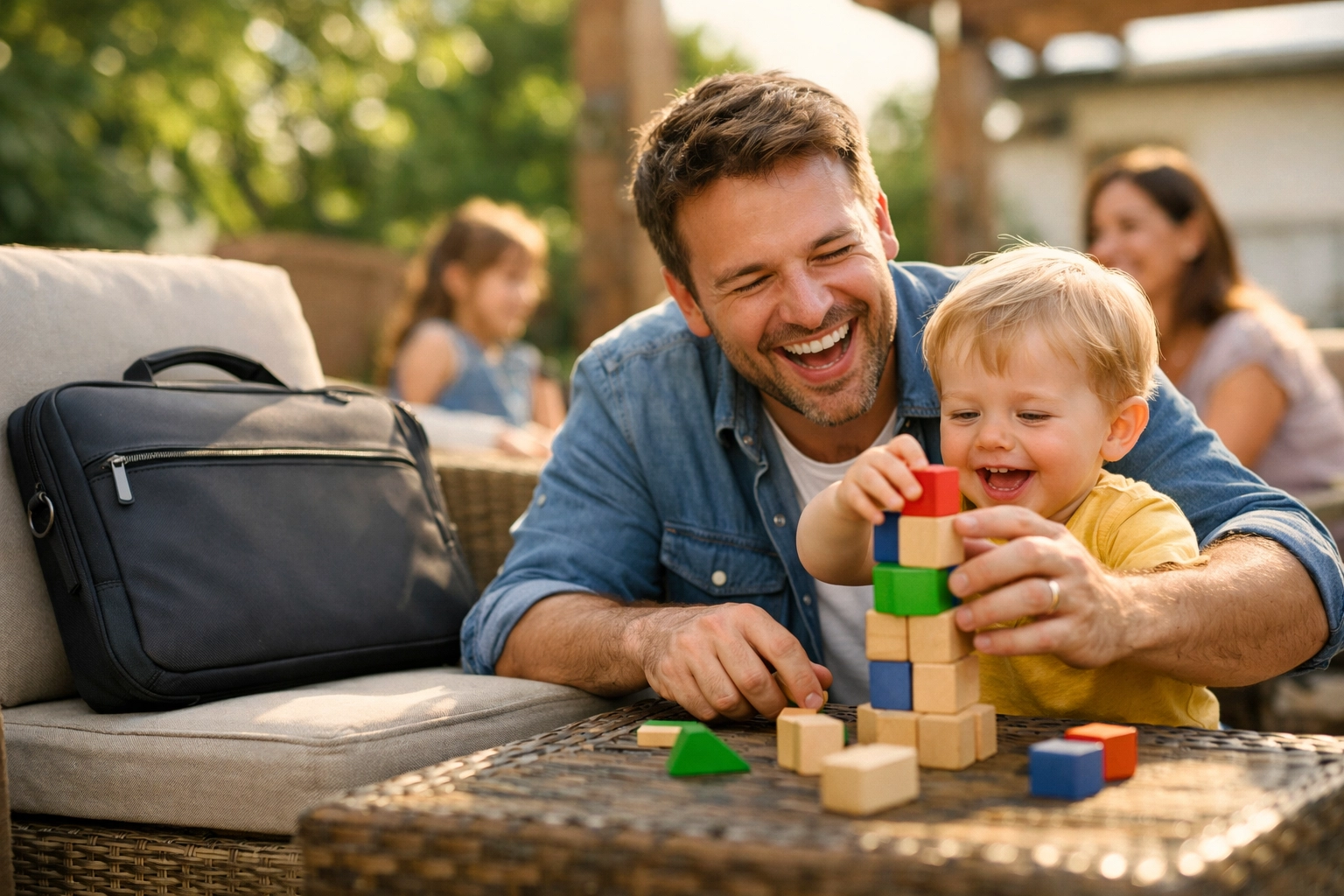An IT manager enjoying family time thanks to automated ServiceNow ITOM workflows and efficiency.