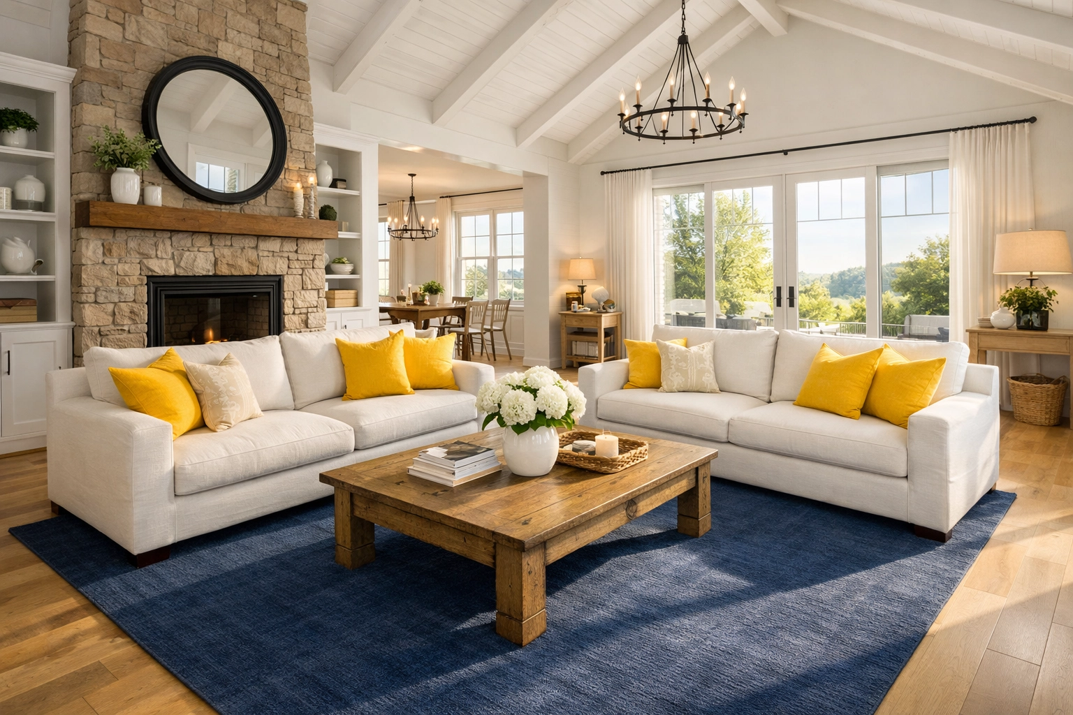 Immaculate living room in Dunstable MA showing the results of recurring professional house cleaning services.