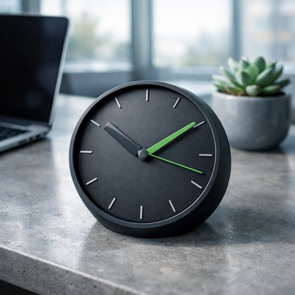 Modern office clock representing the urgent CMMC compliance deadlines for SMBs in Ventura.