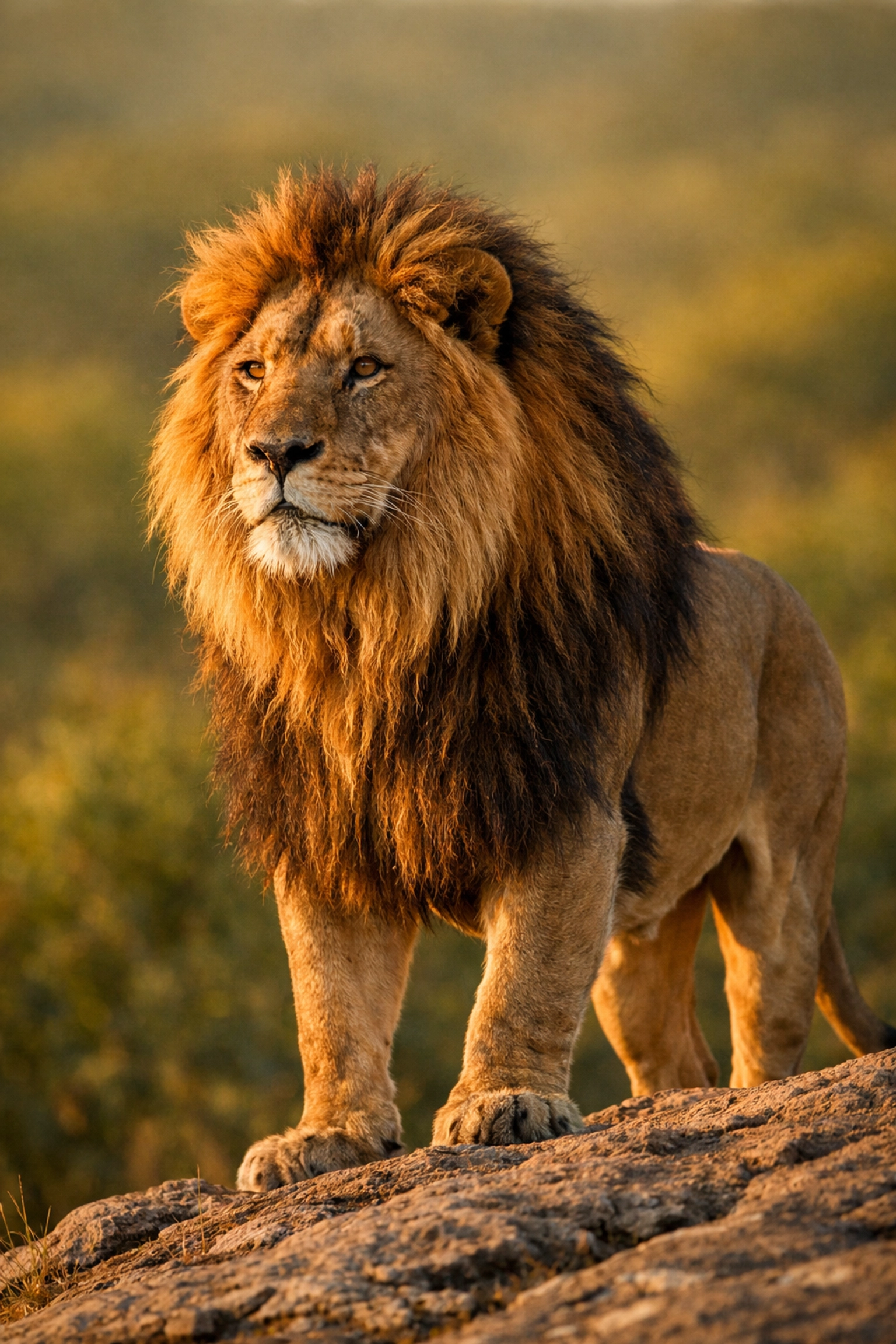 Majestic lion portrait captured in golden hour light for professional zoo marketing materials.