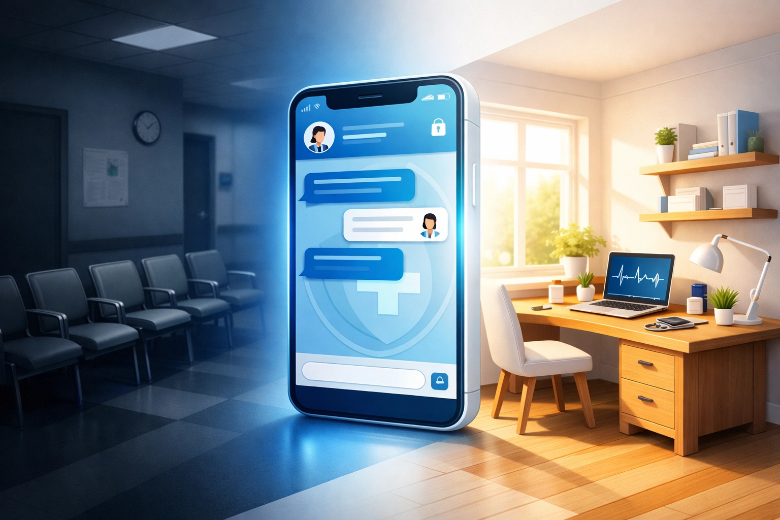 Secure medical messaging on a smartphone, bridging the gap between clinical waiting rooms and home healthcare.