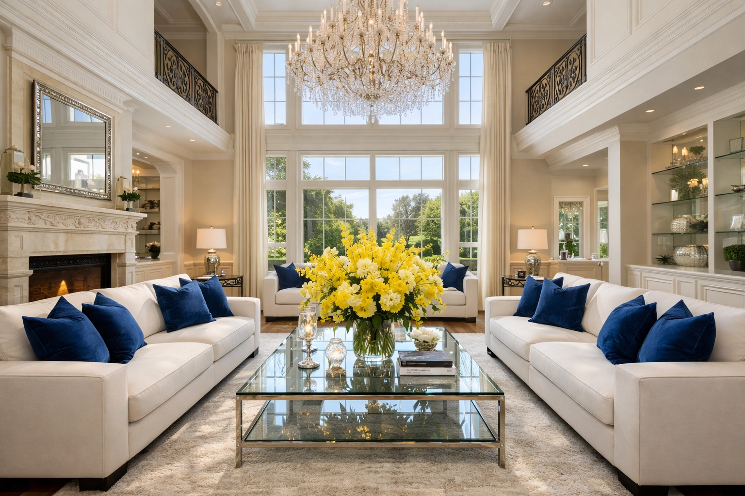 Spotless, sunlit luxury living room in Westwood after a professional deep residential cleaning service.