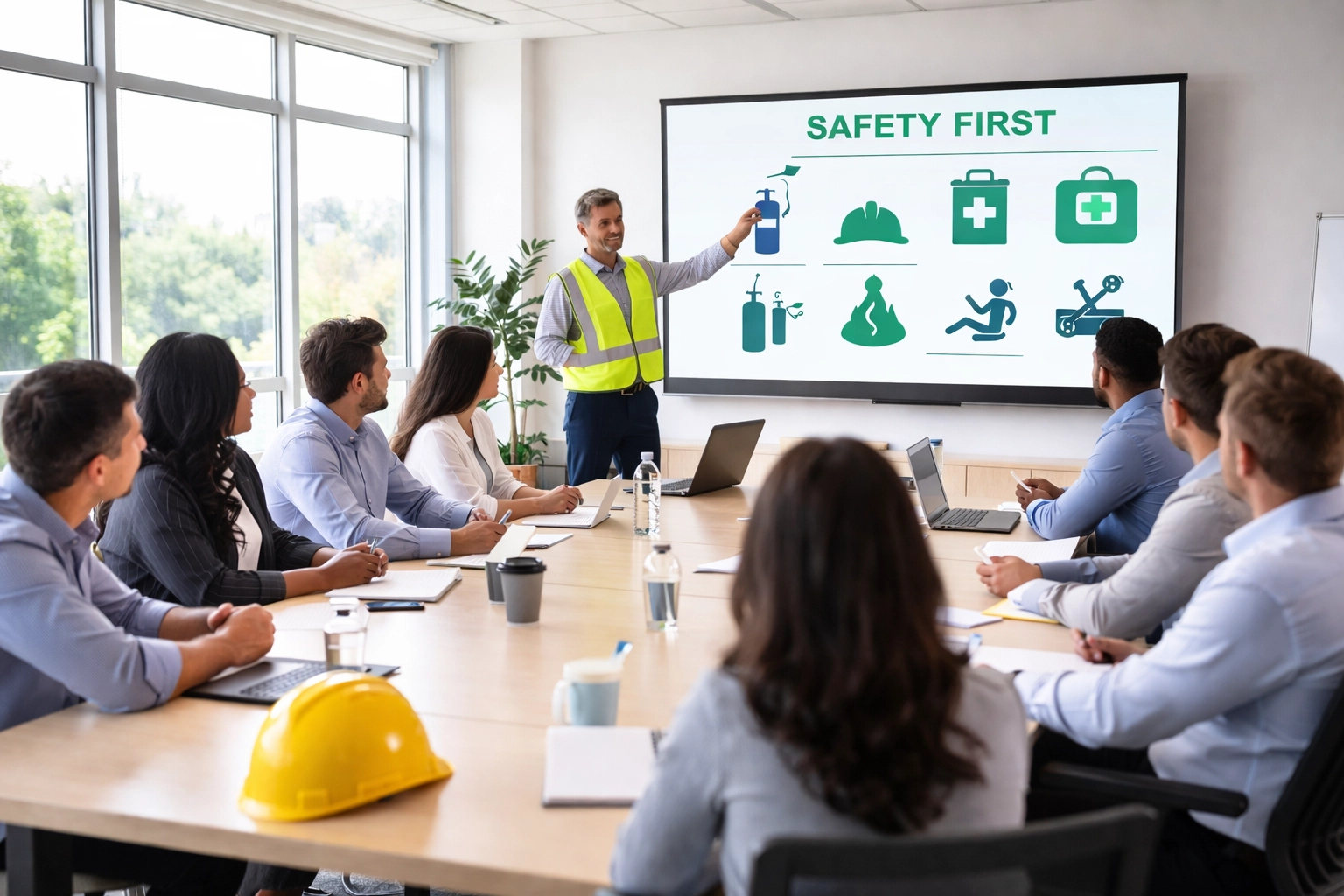 Employees attend a professional safety training session, highlighting the importance of workplace safety education.