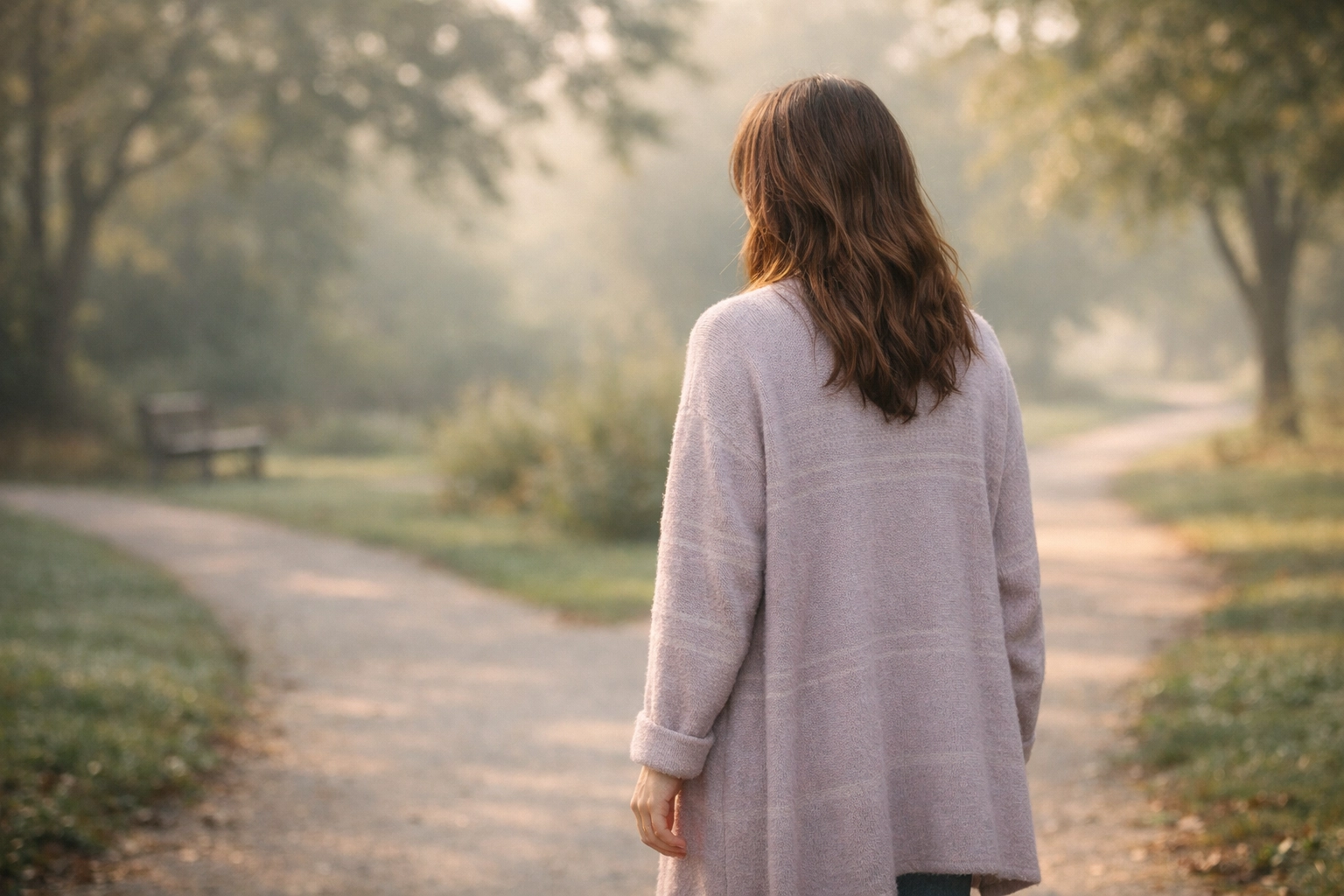 Woman choosing self trust over people pleasing at a crossroads