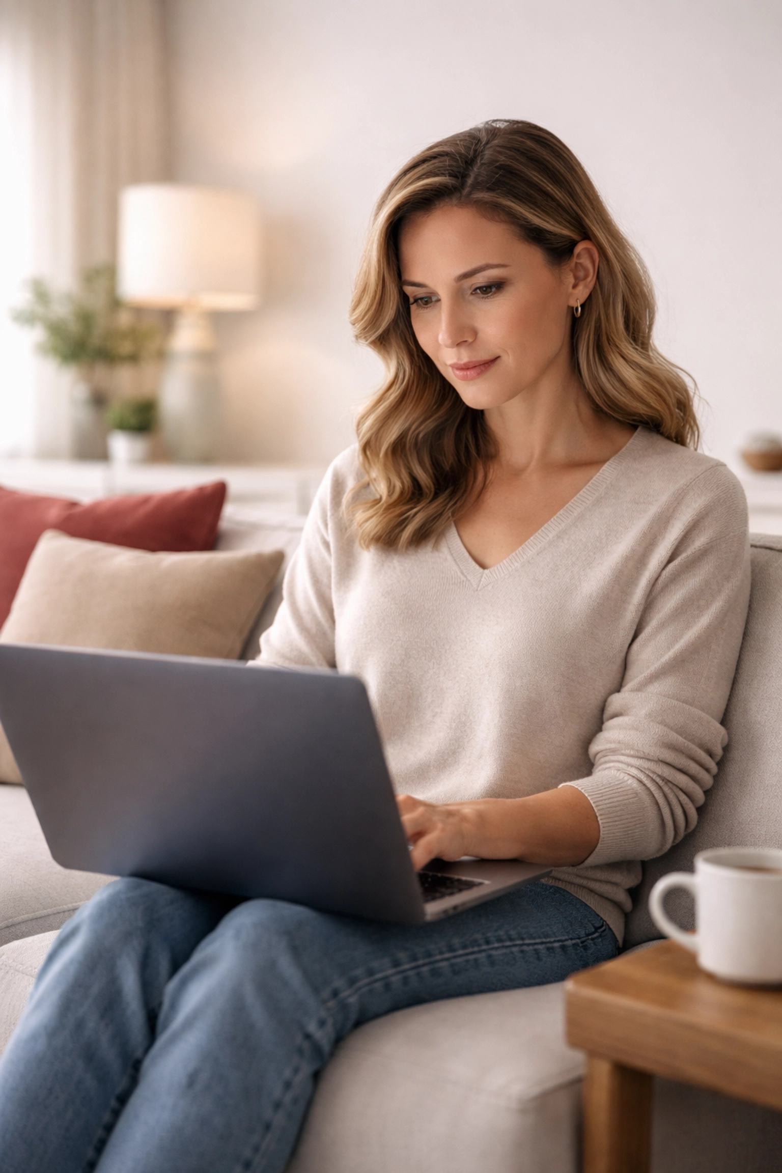 Woman checking her credit report online to avoid credit report errors and improve her score