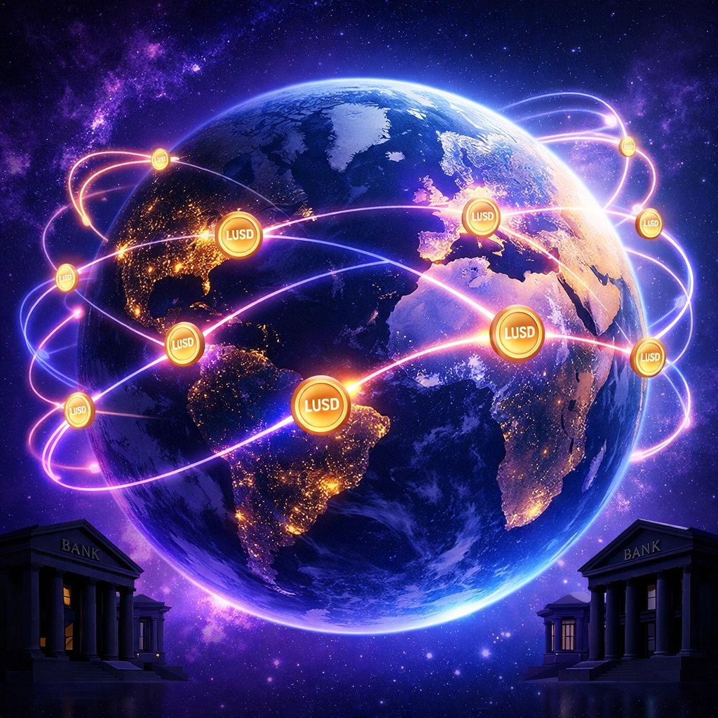 Global LUSD payment network showing 24/7 instant settlements across multiple countries and time zones