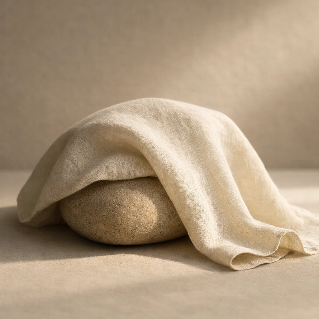 Soft linen draped over a stone symbolizing physical relief from chronic stress and pain.