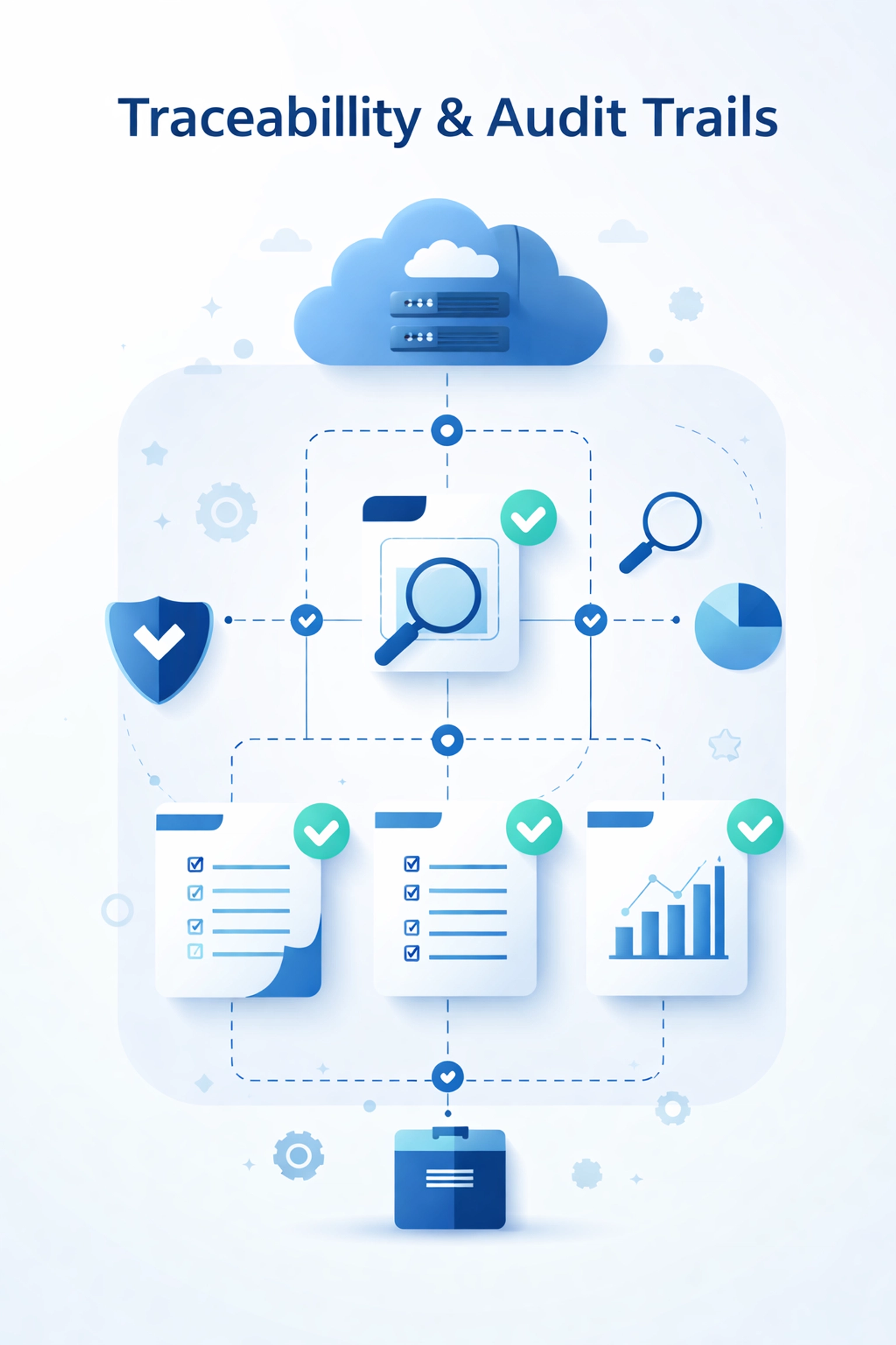 Flowchart illustration emphasizing audit traceability and automated working paper approval processes