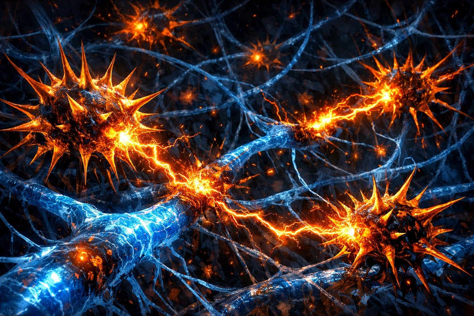 Activated microglia causing neuroinflammation by attacking healthy brain nerve fibers.